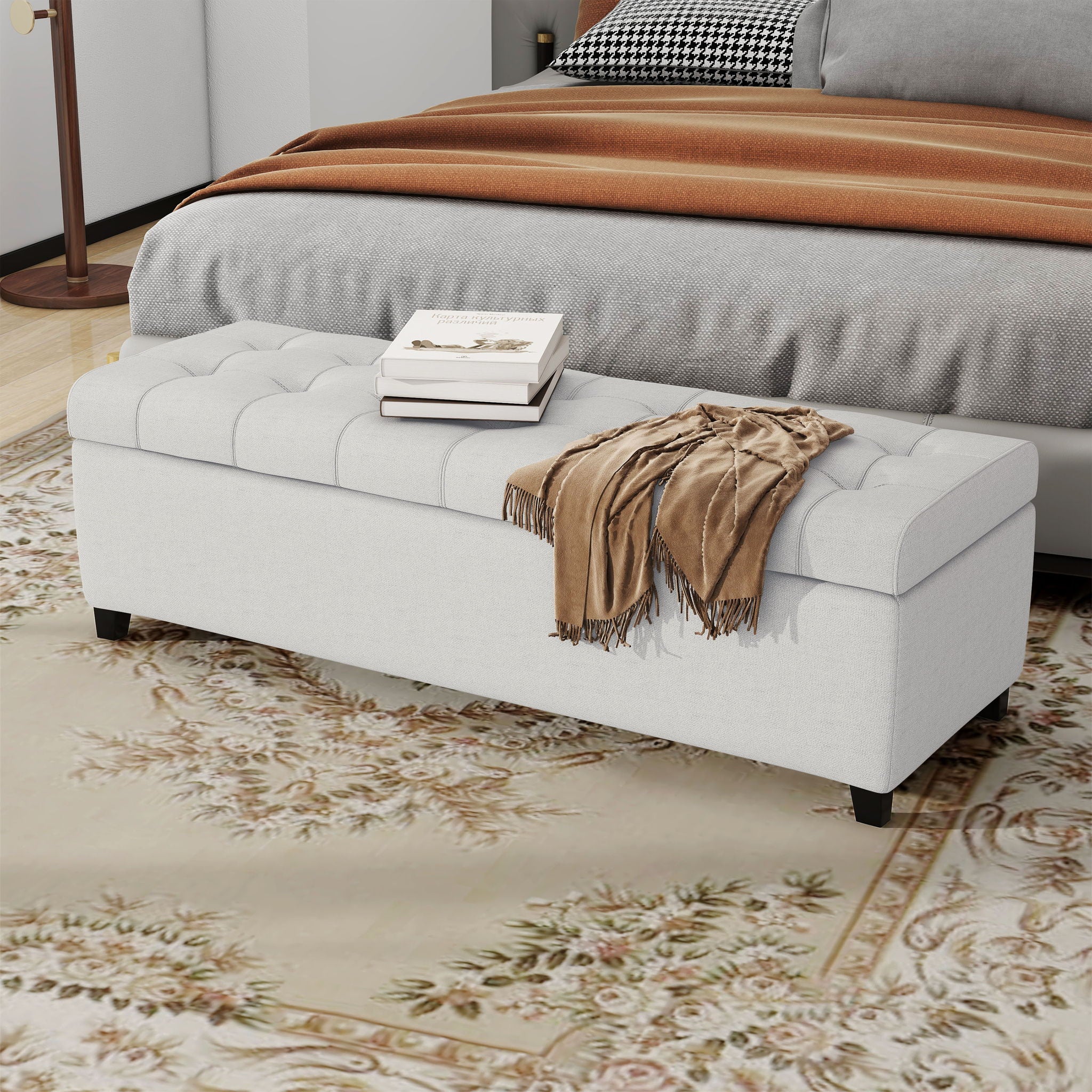 Upholstered Storage Ottoman Bench, Foot Rest For Bedroom