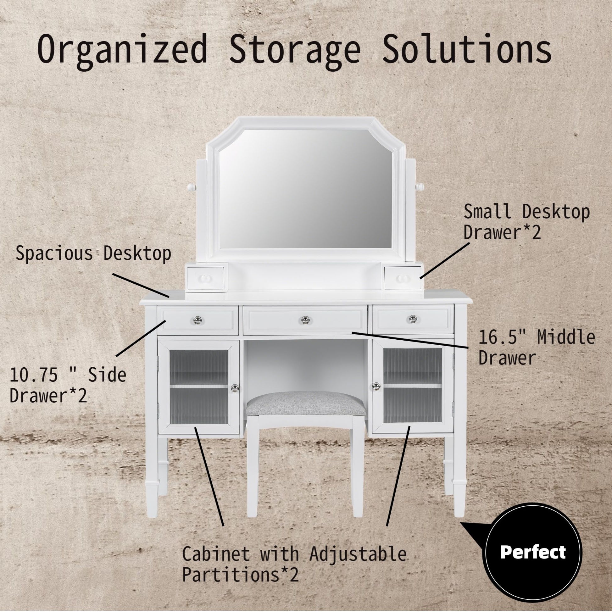 Elegant Makeup Vanity Desk With Adjustable Mirror And Storage And Construction - White - Best Buy Furniture
