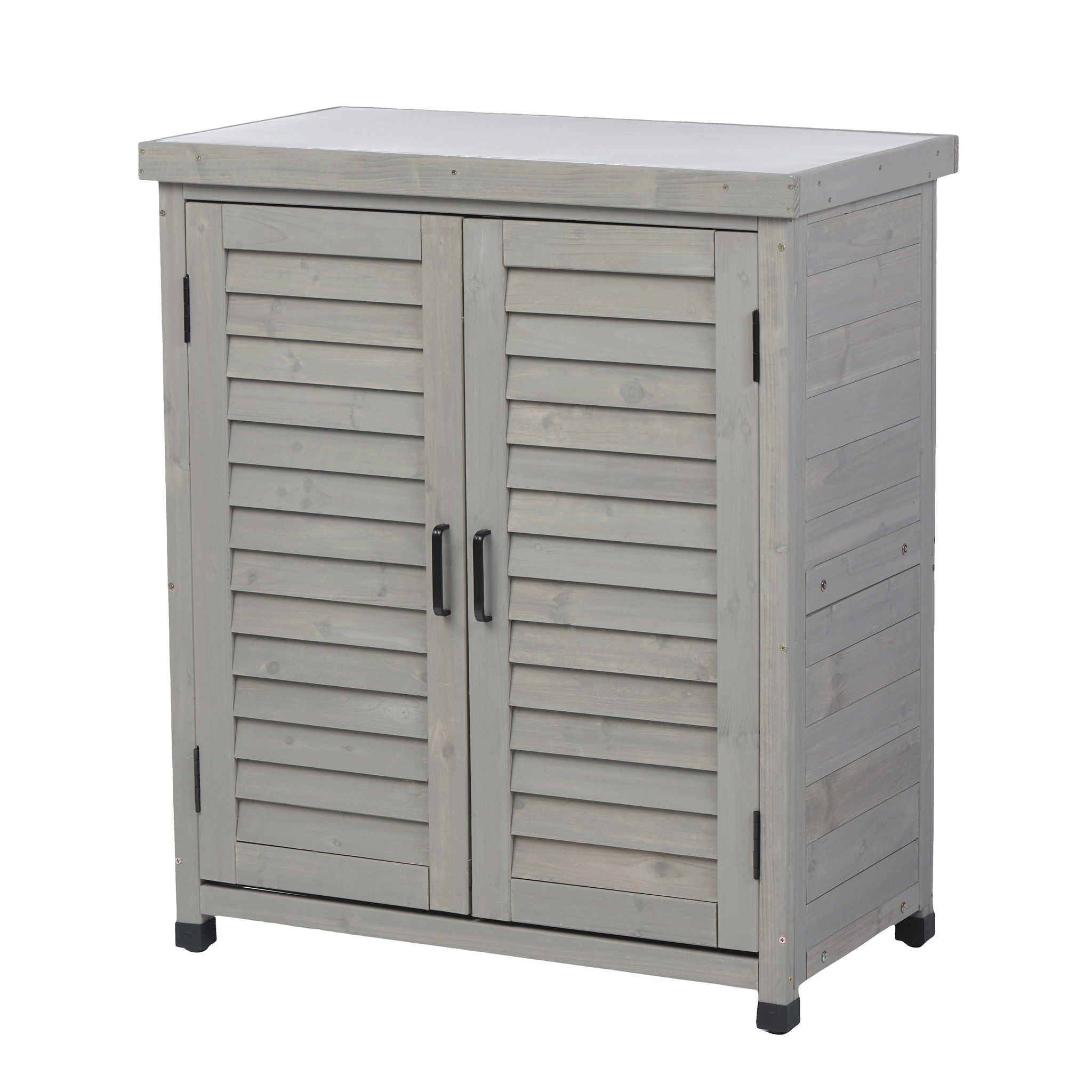 Potting Bench With Storage Cabinet And Metal Table Top For Outdoor