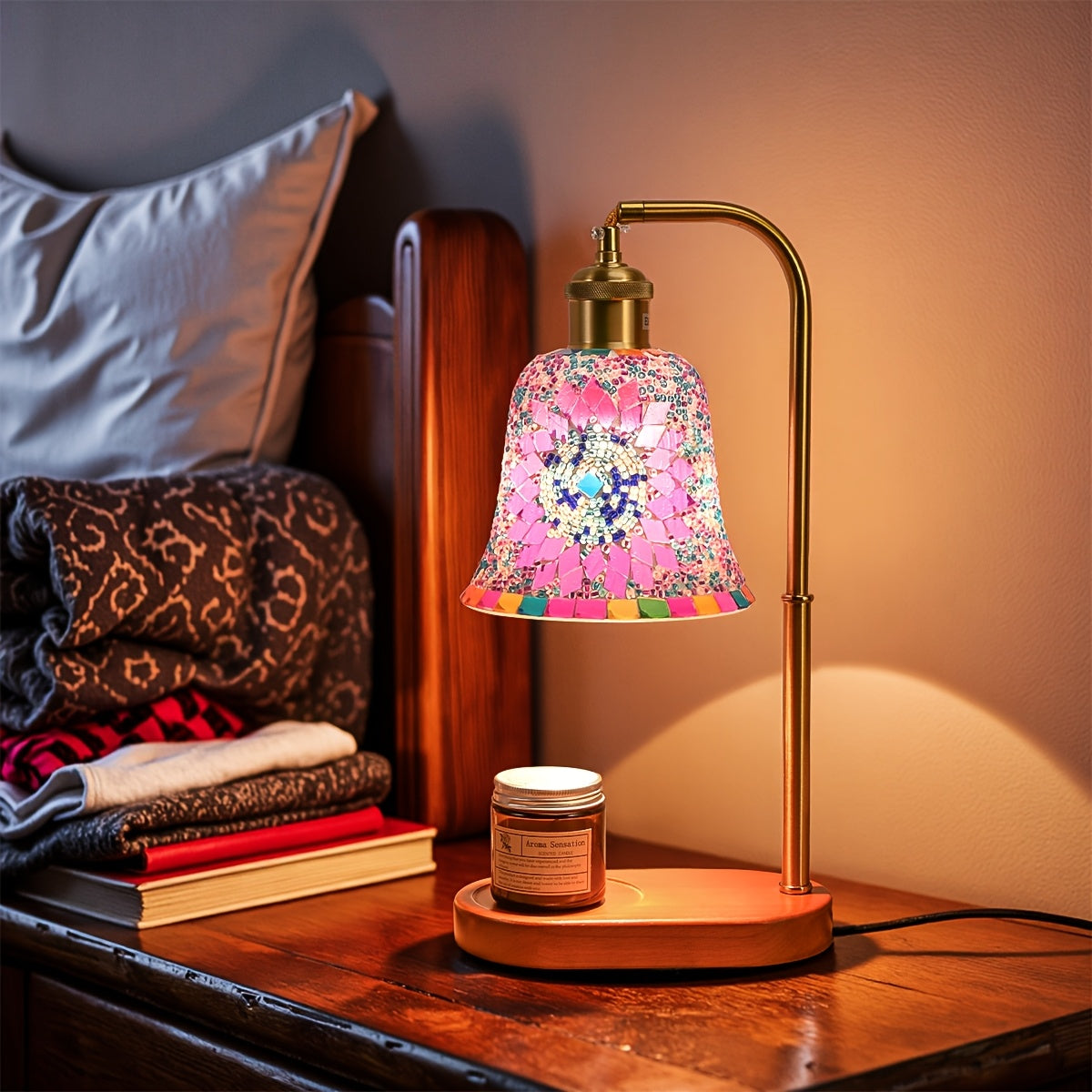 Turkish Mosaic Candle Lamp – Dimmable Glass Table Light for Bedroom & Holidays