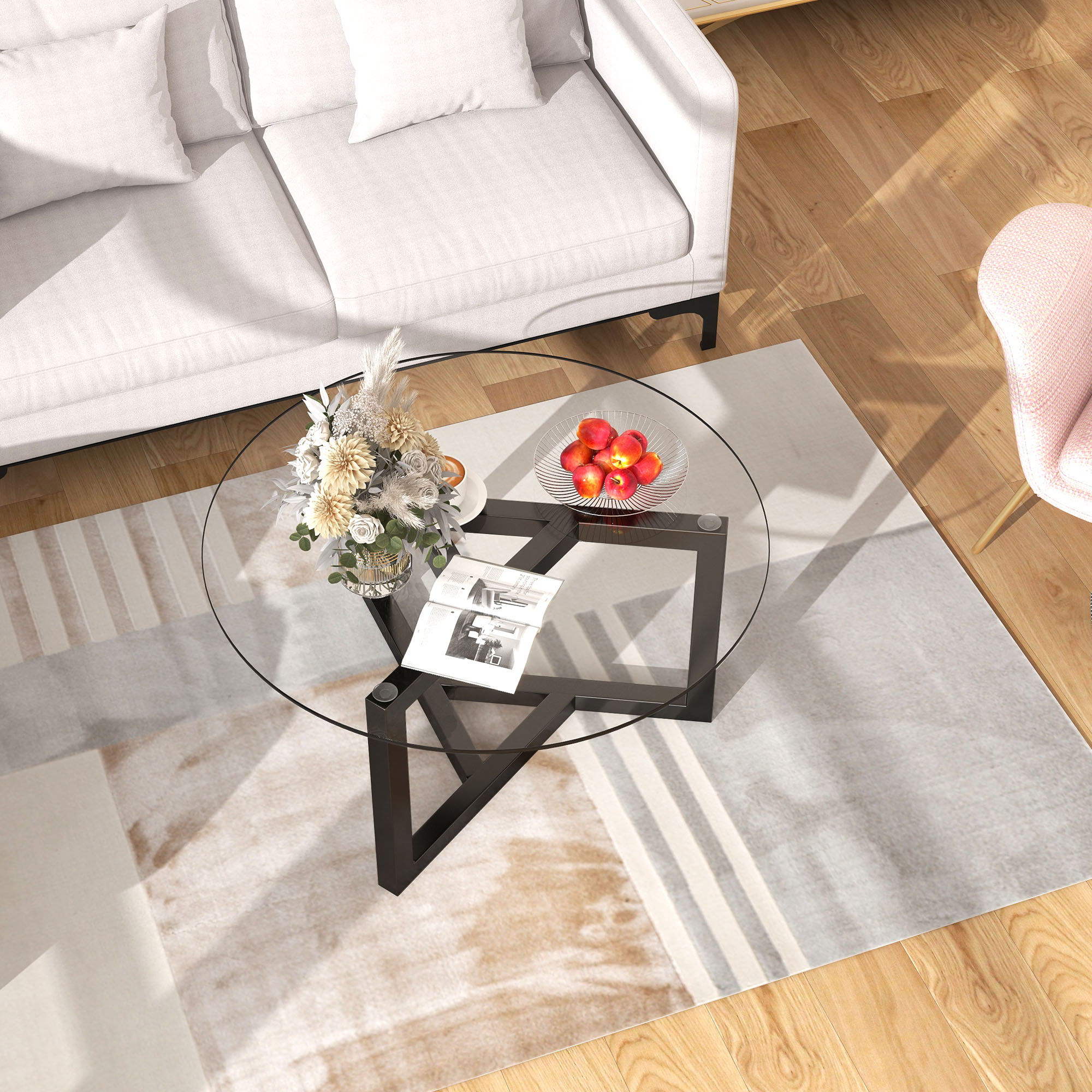 Round Glass Coffee Table Modern Cocktail Table