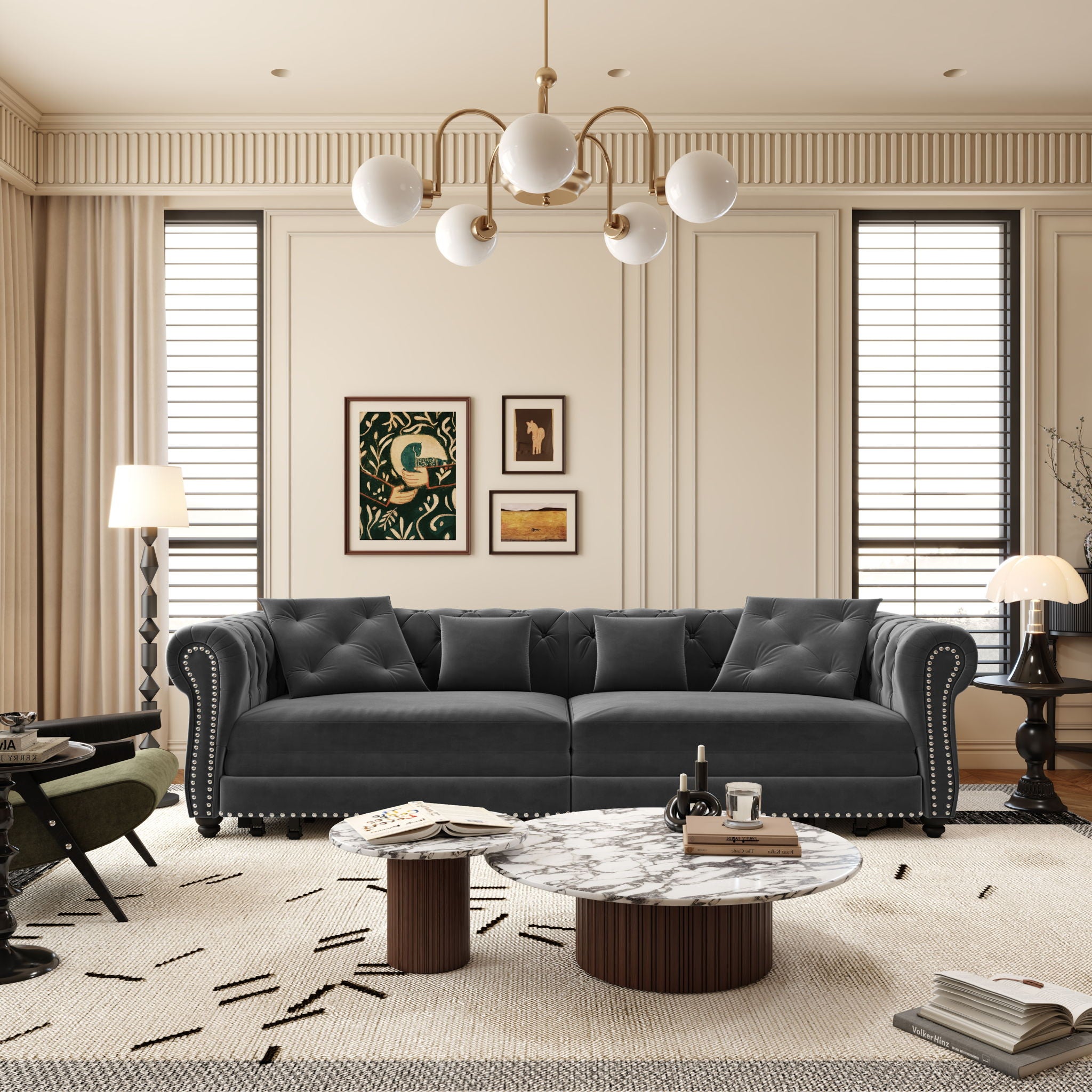 3 In 1 Pull Out Sofa Bed, Convertible Sleeper Sofa Bed, 3 Seater Sofa With Movable Ottoman - Gray