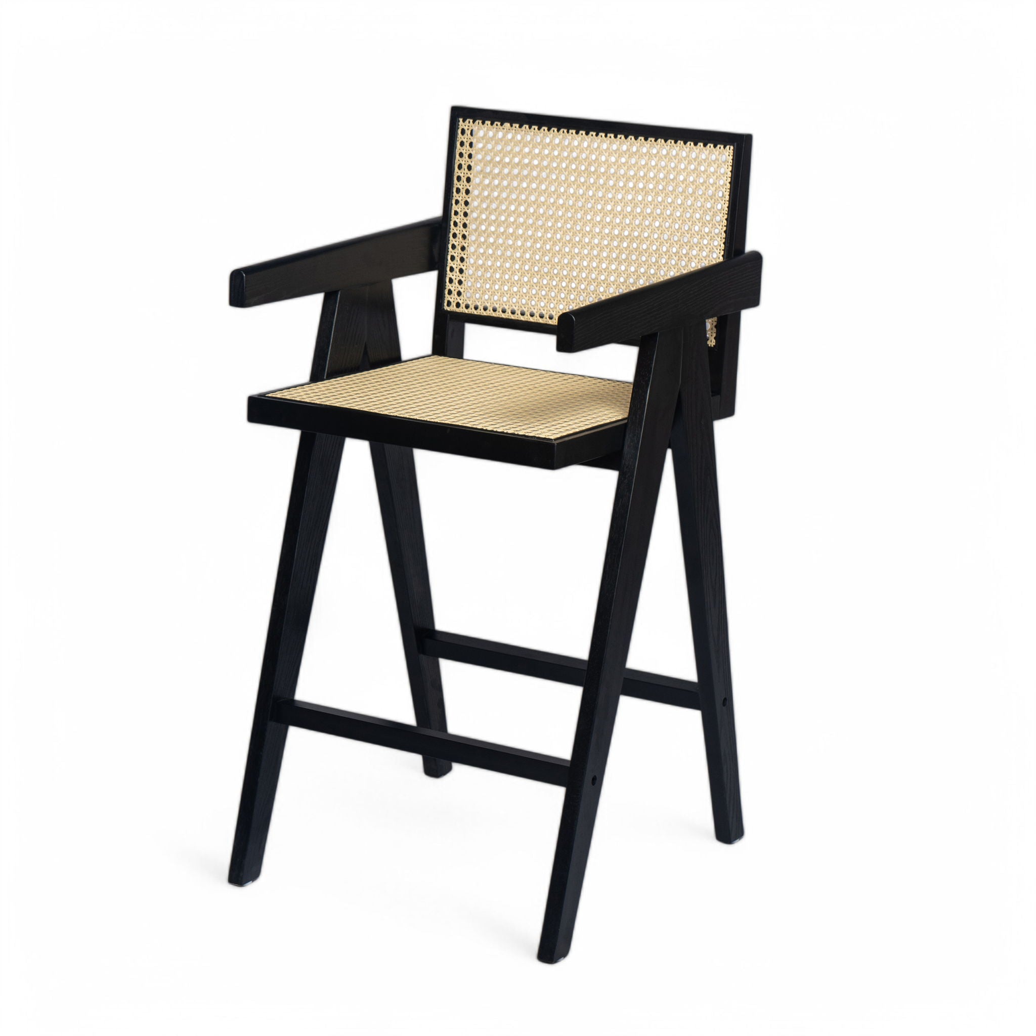 Modern Minimalist Bar Stool With Cane Seat - Black / Natural - Best Buy Furniture