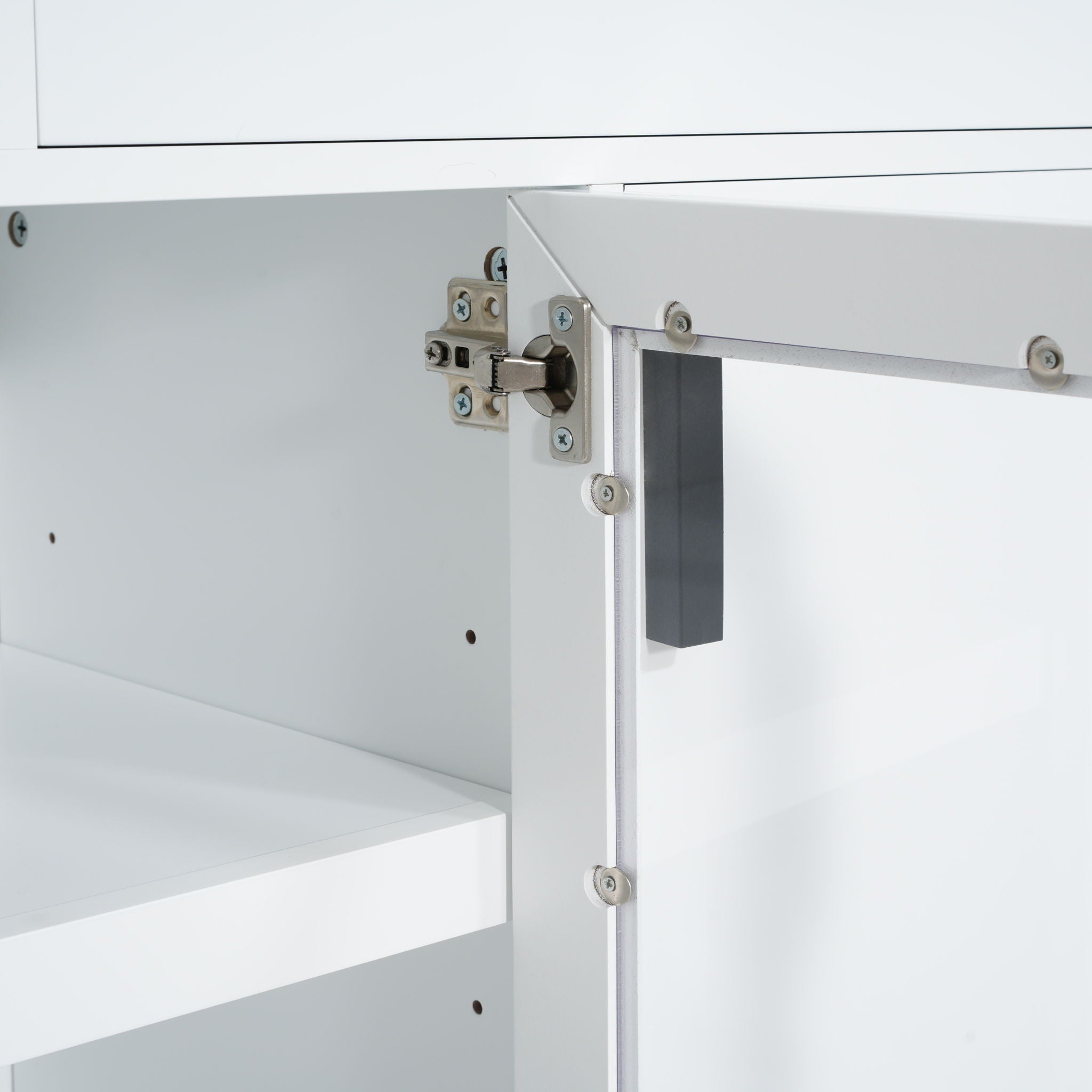 TV Console Stand, Glass Doors & Storage Drawers, Adjustable Shelves