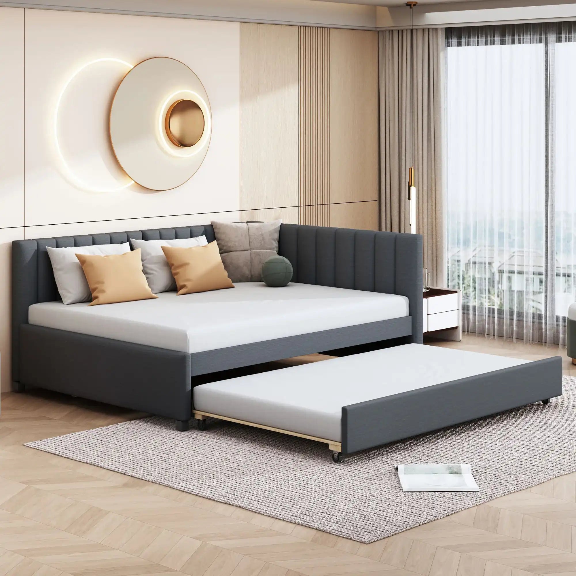 Full Size Upholstered Daybed with Trundle Sofa Bed