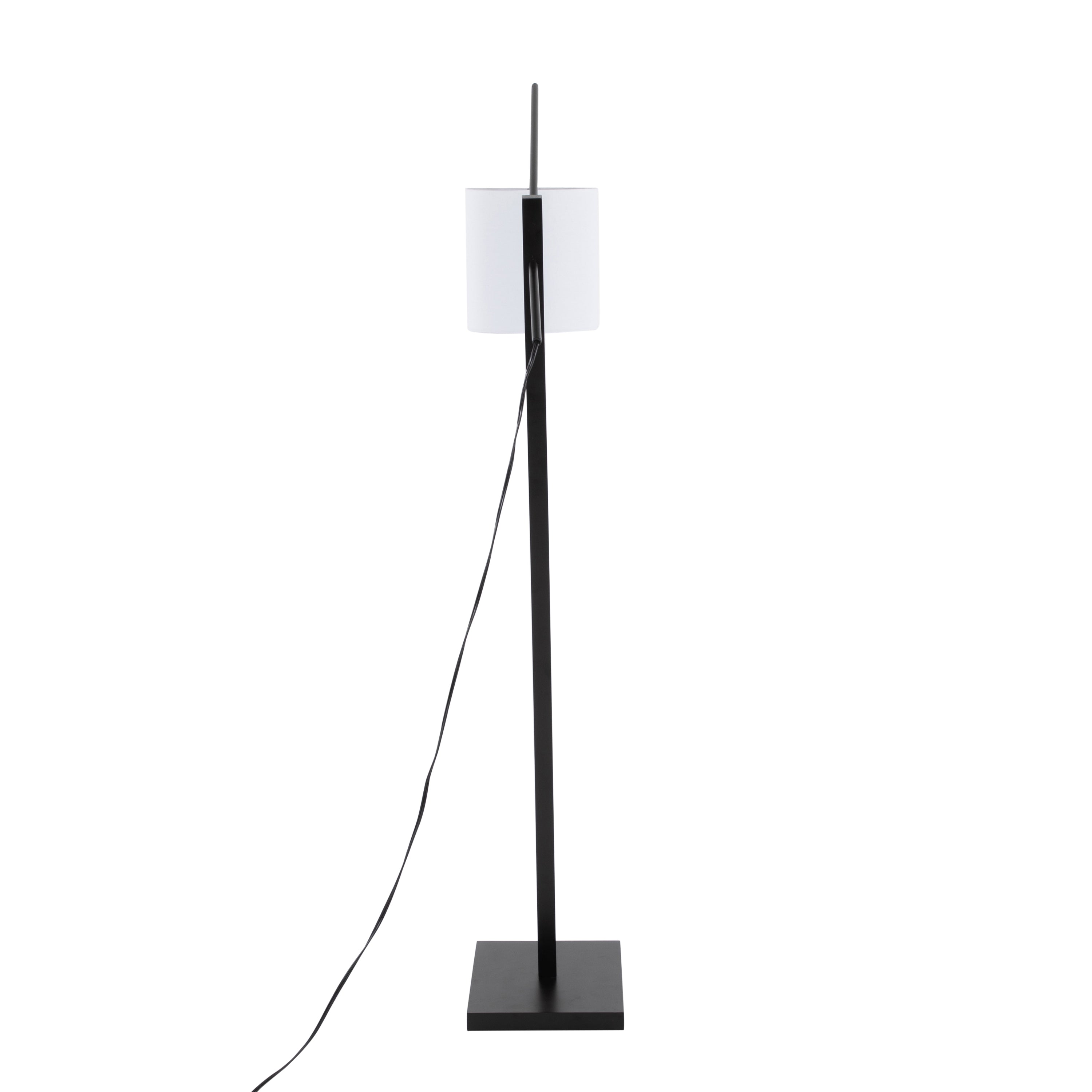 Arturo Contemporary Floor Lamp in Black Wood and Black Steel with White Fabric Shade