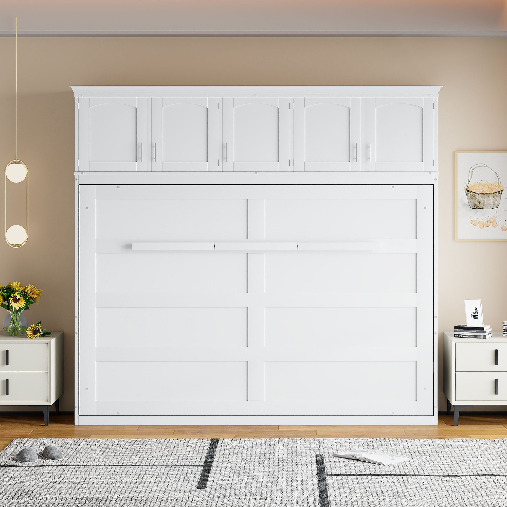Murphy Modern Bed With Top Cabinets For Space Saving And Comfort
