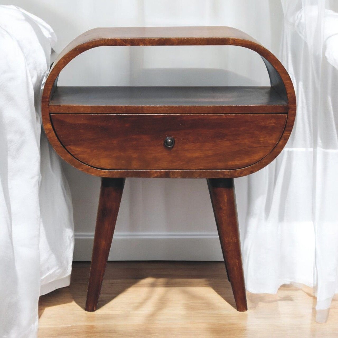 Large Chestnut Circular Bedside - Best Buy Furniture