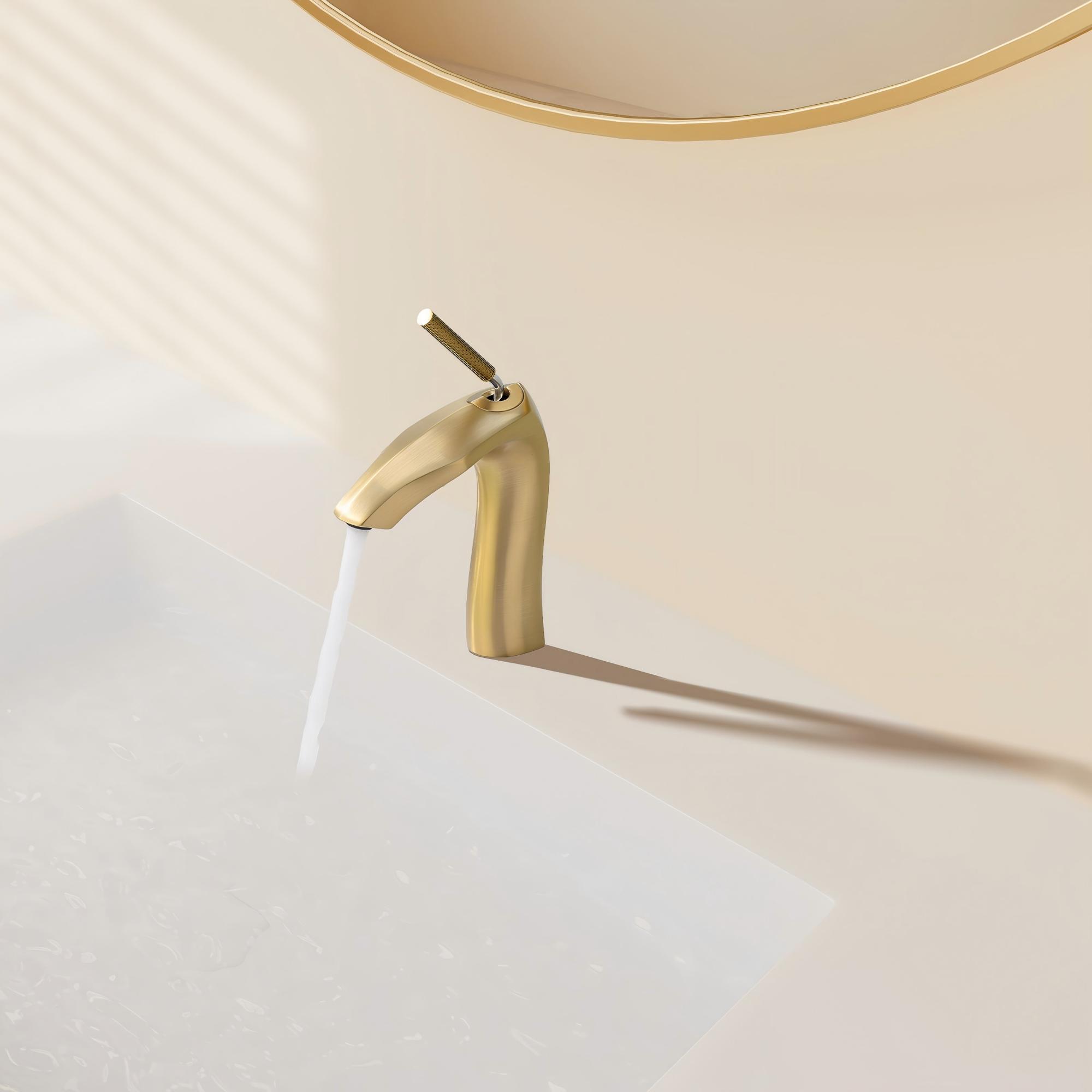 Contemporary Single Handle Lavatory Basin Faucet Durable Brass - Brushed Gold
