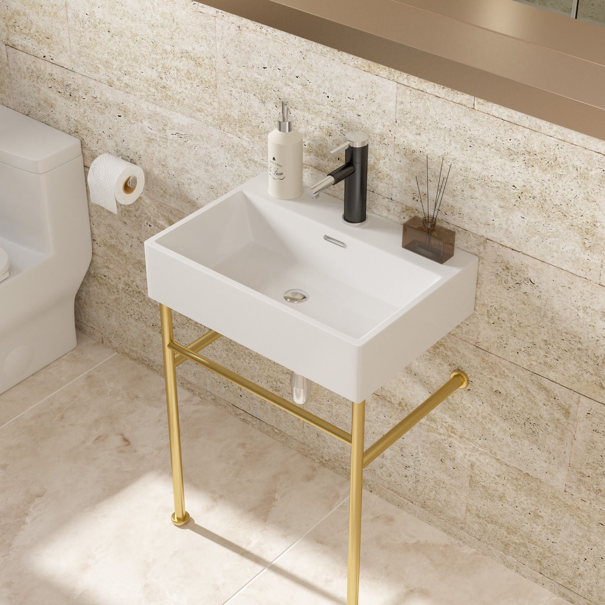 Ceramic Console Bathroom Sink With Overflow