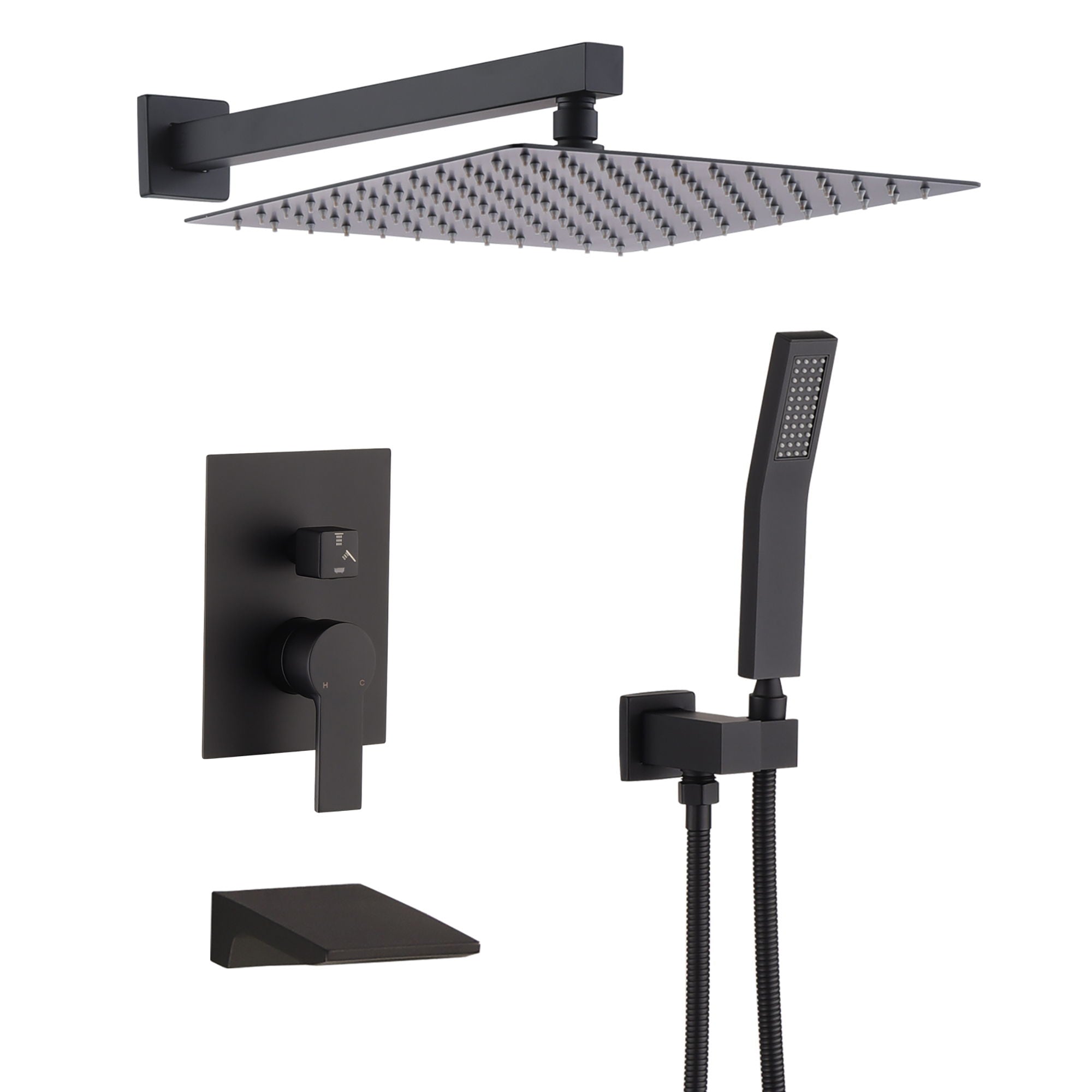 Modern Black Shower Faucet Set Rainfall System With 10" Shower Head And Handheld Combo Stainless Steel - Matte Black