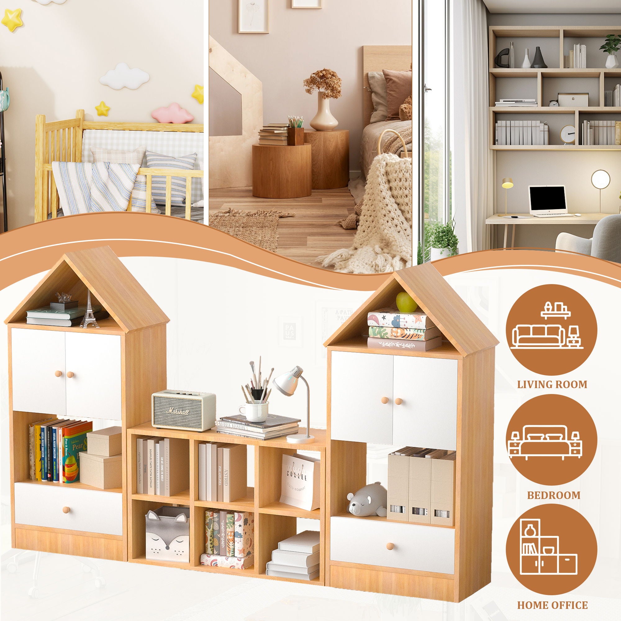 Versatile Children's Bookshelf With House Shaped Design, Multi Functional Storage For Books And Toys