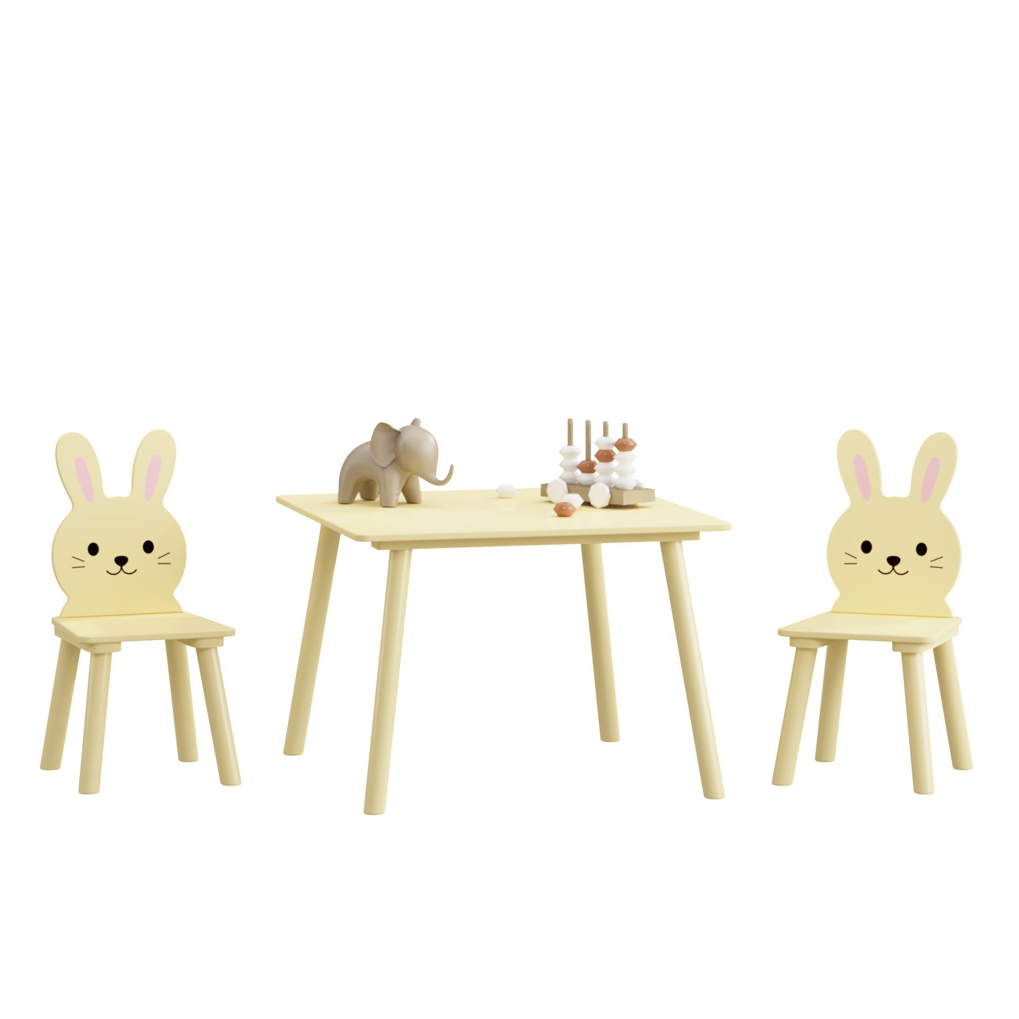 Table And Chair Set With 2 Bunny Chairs, Children's Activity Table For Toddlers, Cute Animal Design - Yellow