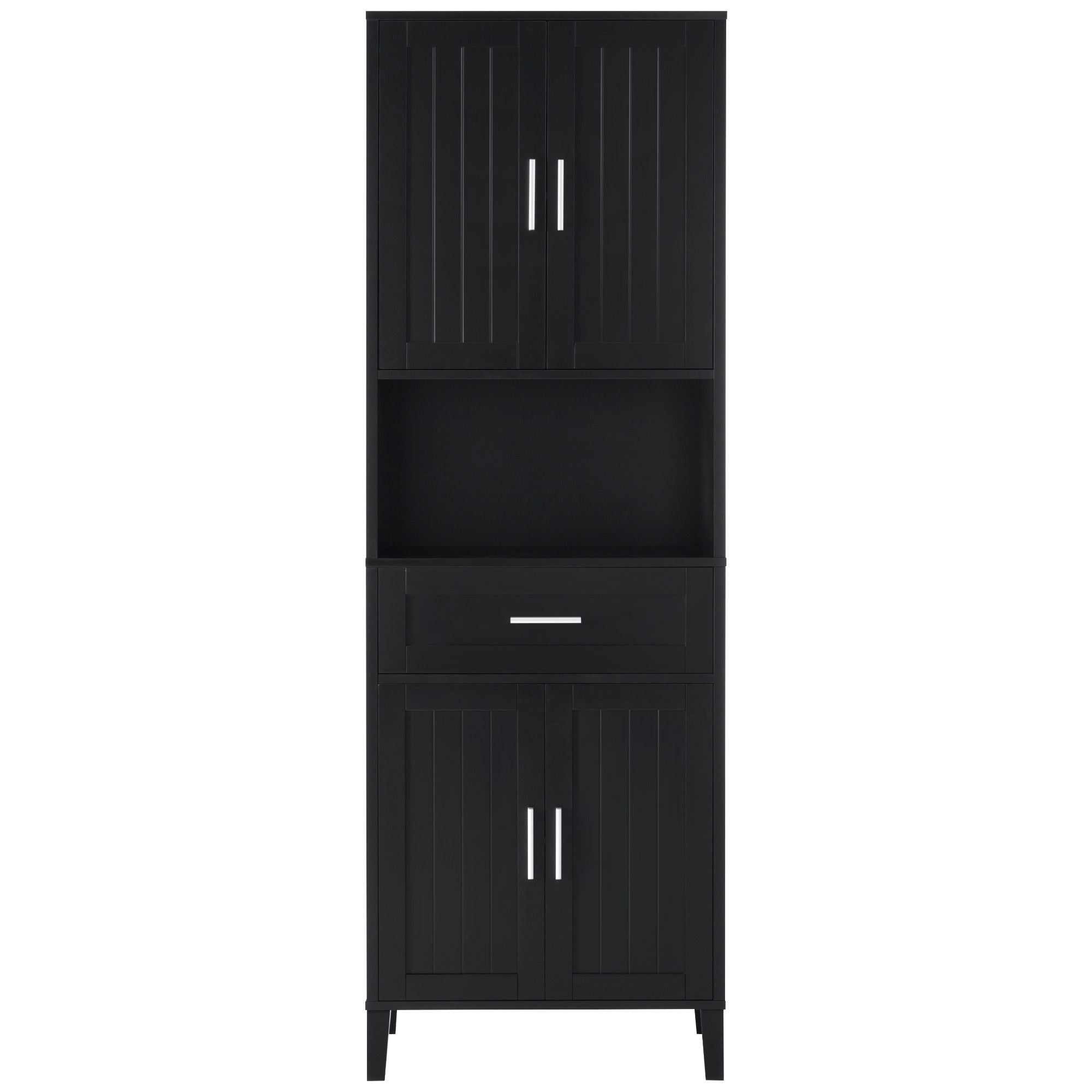 Freestanding Tall Bathroom Cabinet With Soft Close Doors And Adjustable Shelves - Black