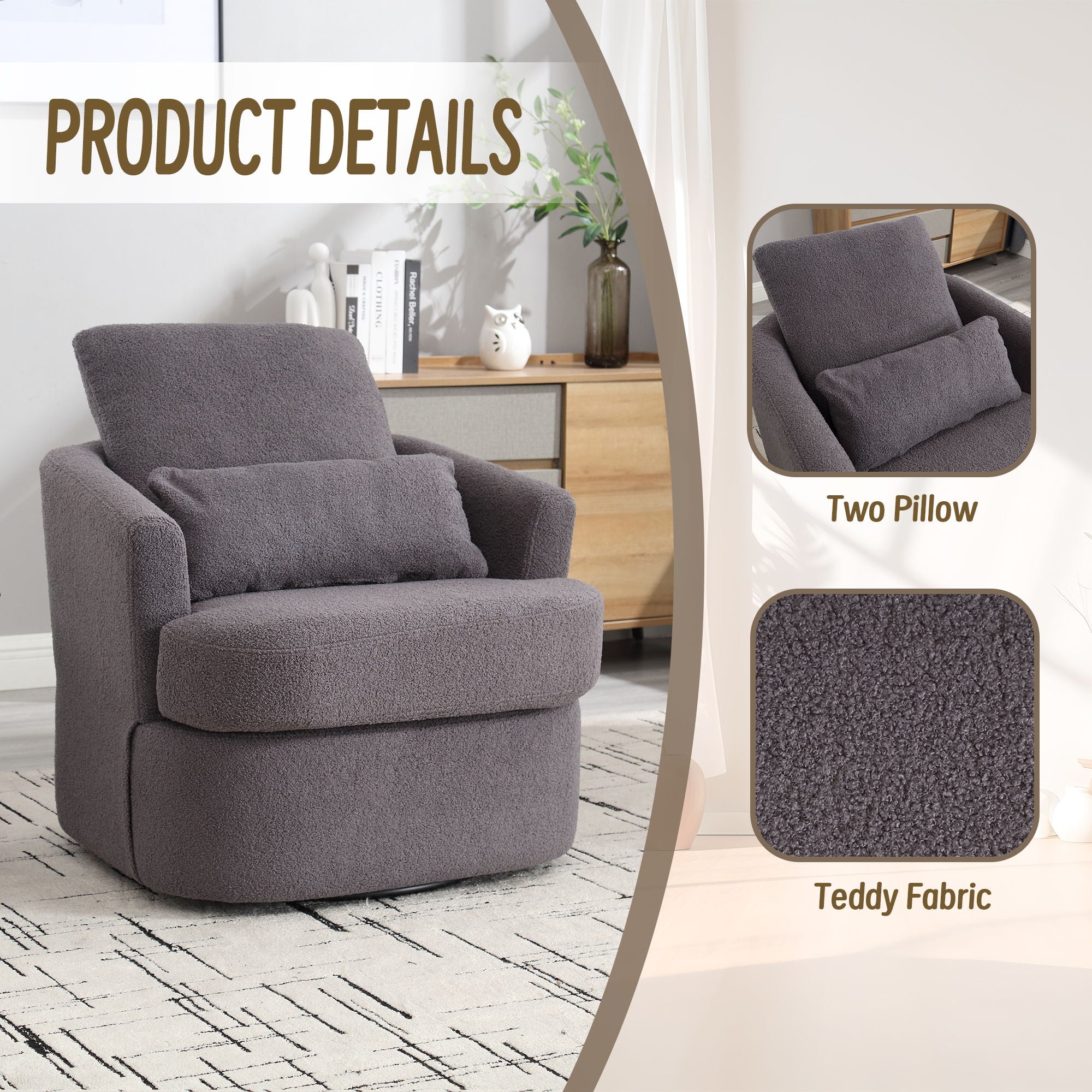 Modern Barrel Comfy Round Accent Sofa Chair, 360 Degree Swivel