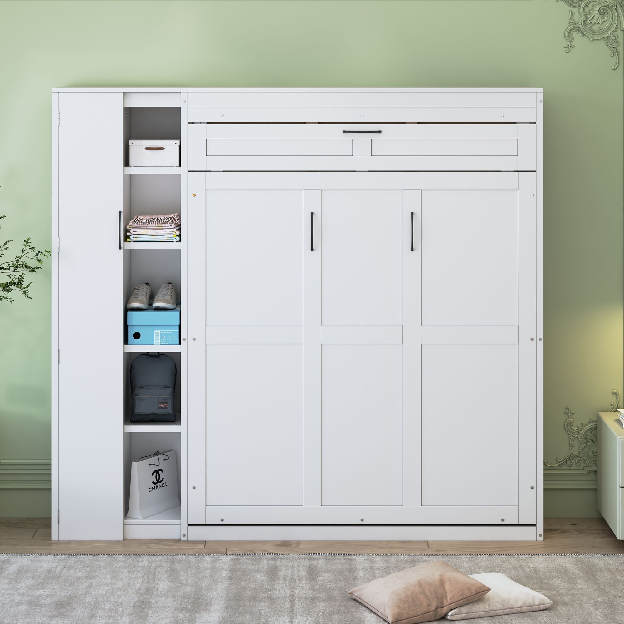 Murphy Wall Bed With Shelves, Wardrobe And LED Lights