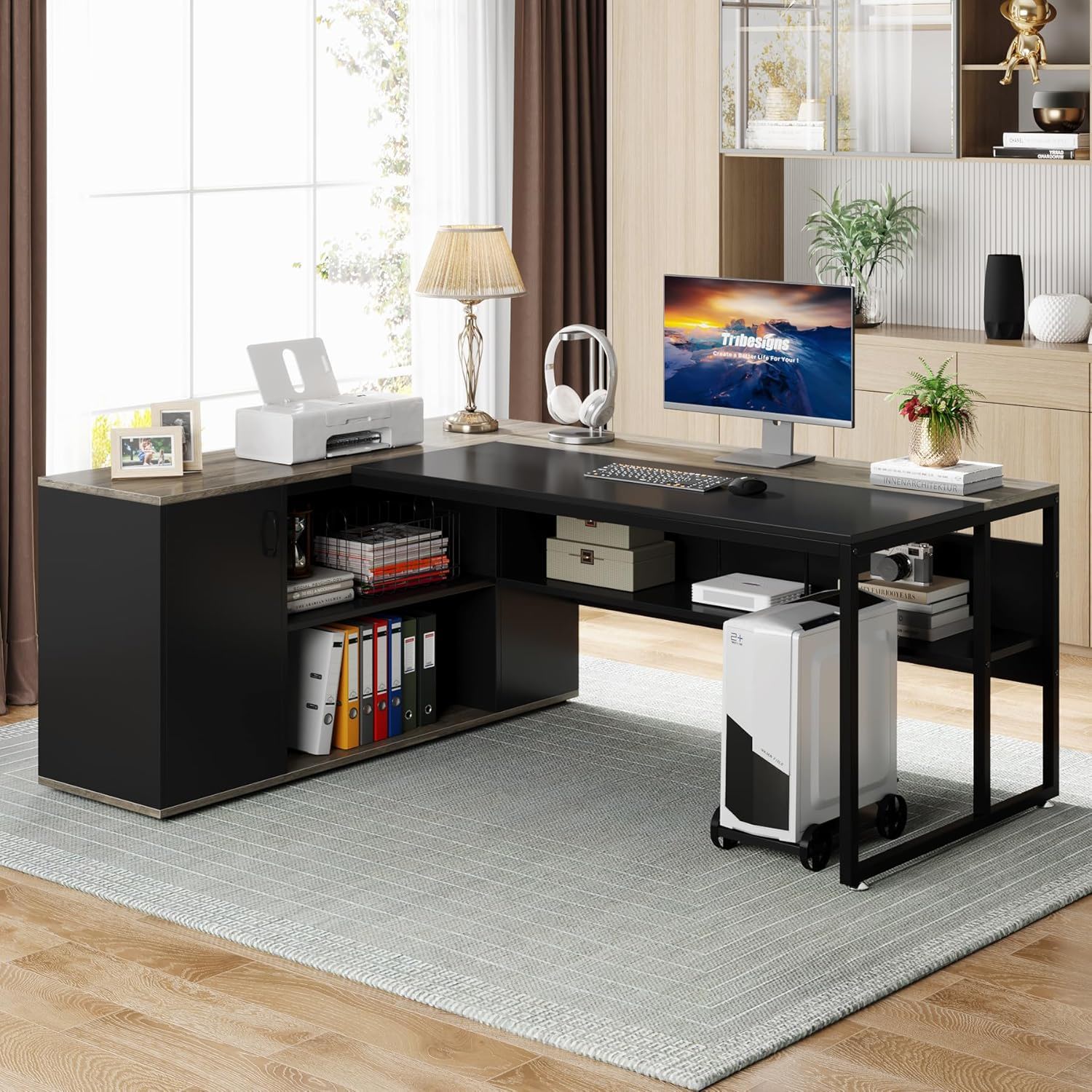 L-Shaped Executive Desk With Cabinet Storage