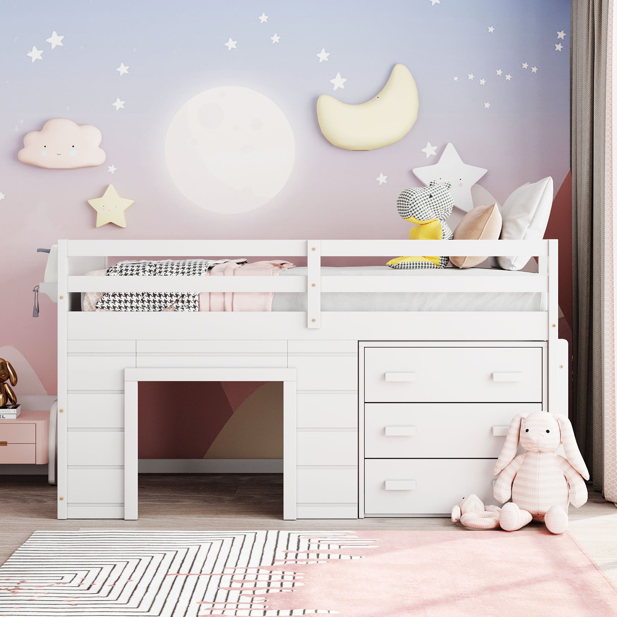 Loft Bed With Cabinet And Shelf