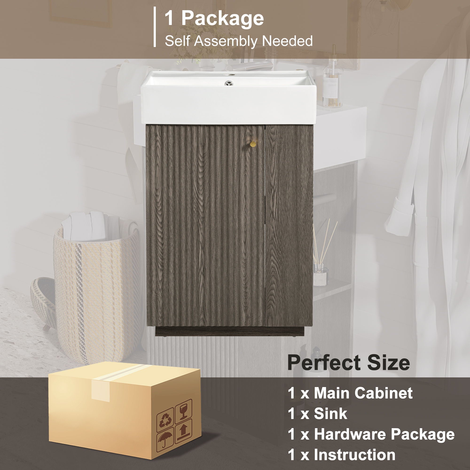 Bathroom Vanity With Sink, Freestanding Wood Grain Cabinet With Storage