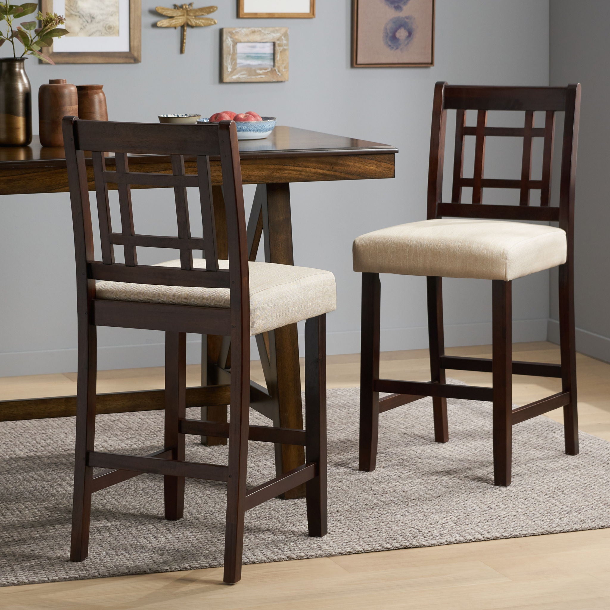 Upholstered Dining Chairs, Modern Dining Room Chairs For Dining Room Kitchen With Acacia Wood Legs (Set of 2) - Mahogany / Beige