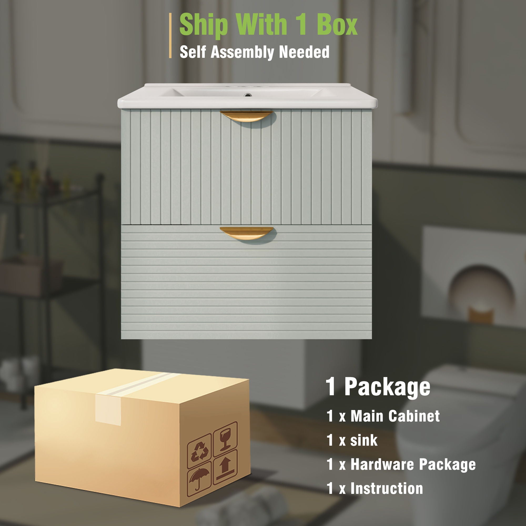 Modern Wall-Mounted Bathroom Vanity With 2 Drawers, Ideal For Small Bathrooms - Green