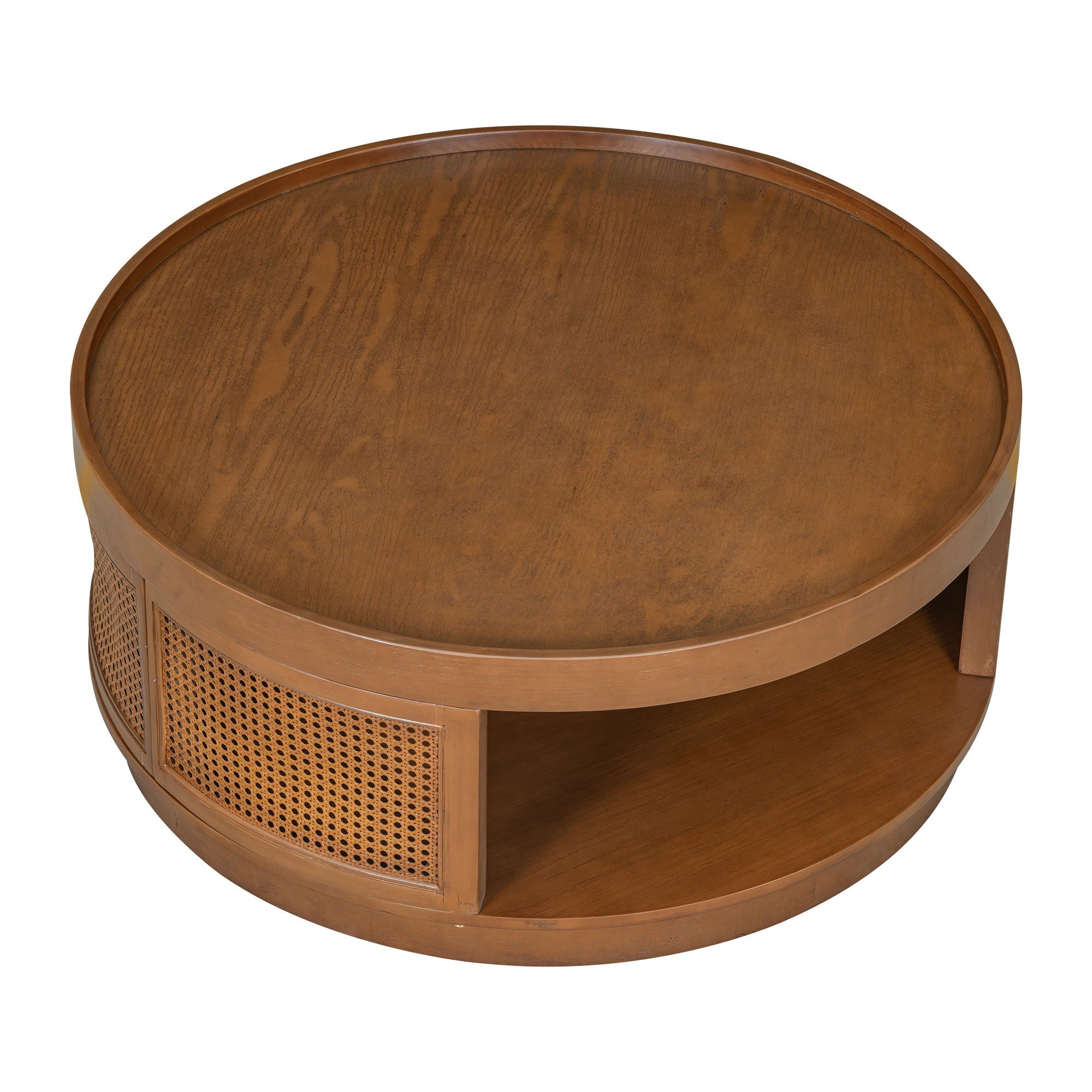Round Cane Coffee Table With Rattan Side