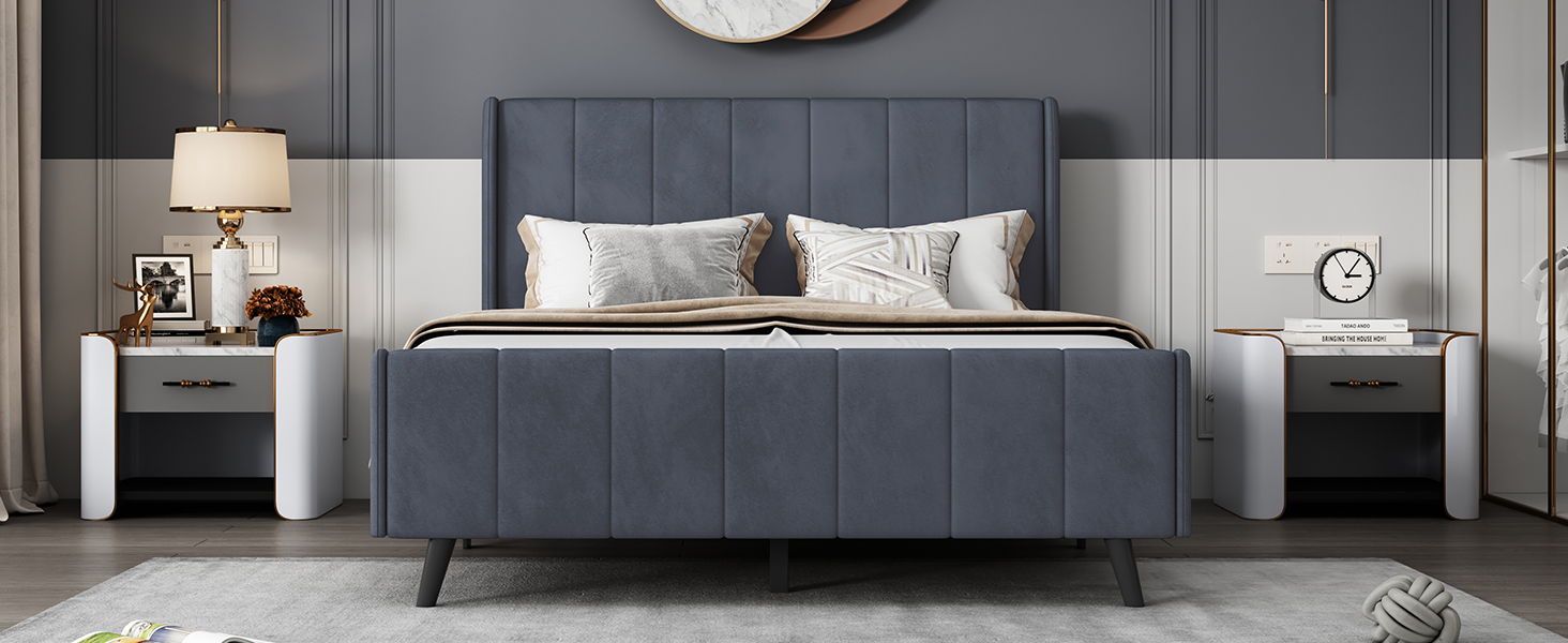 Upholstered Platform Bed Velvet