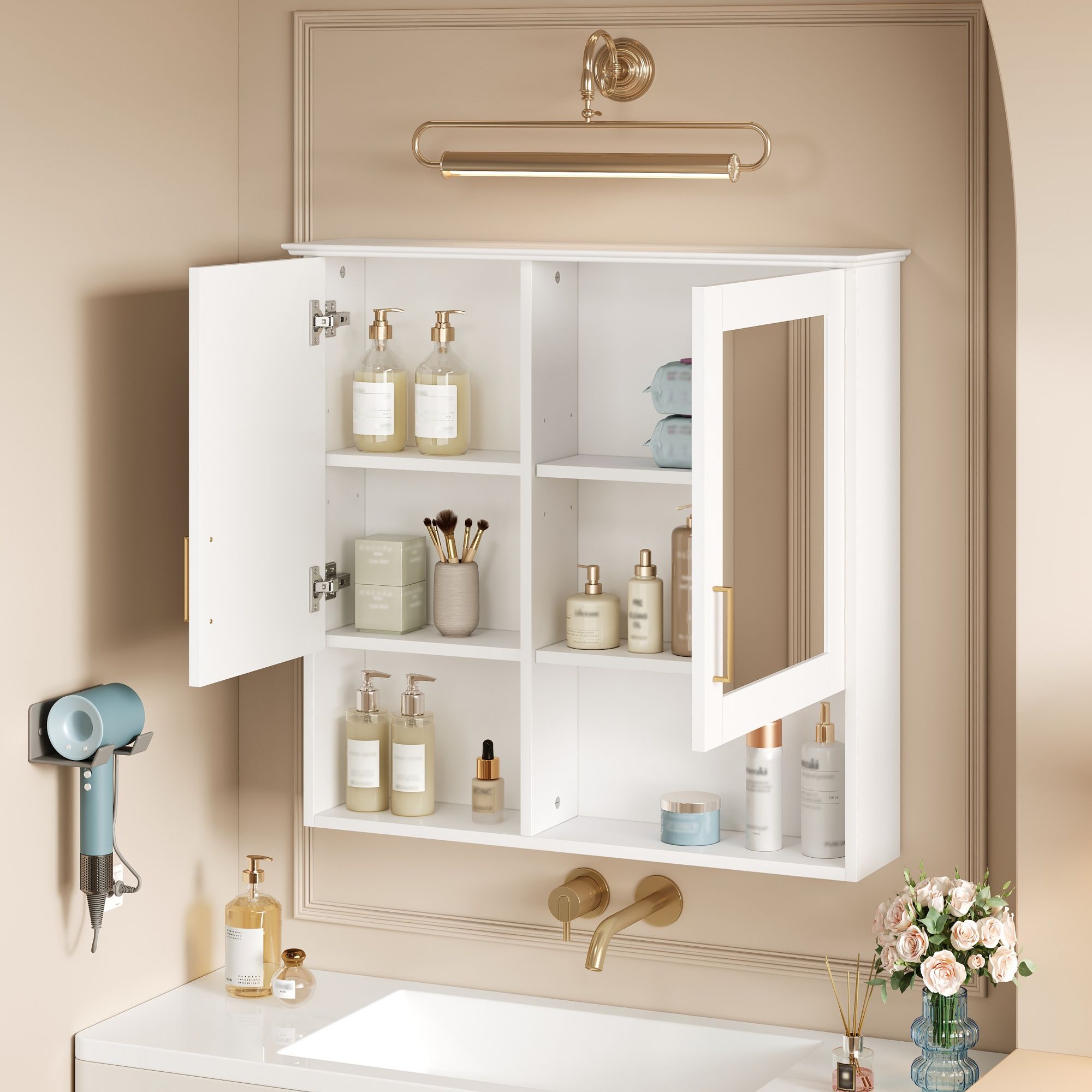 2 In 1 Wall-Mounted Mirror Cabinet With Adjustable Shelves, Soft-Close Doors, High-Definition Mirror & Storage