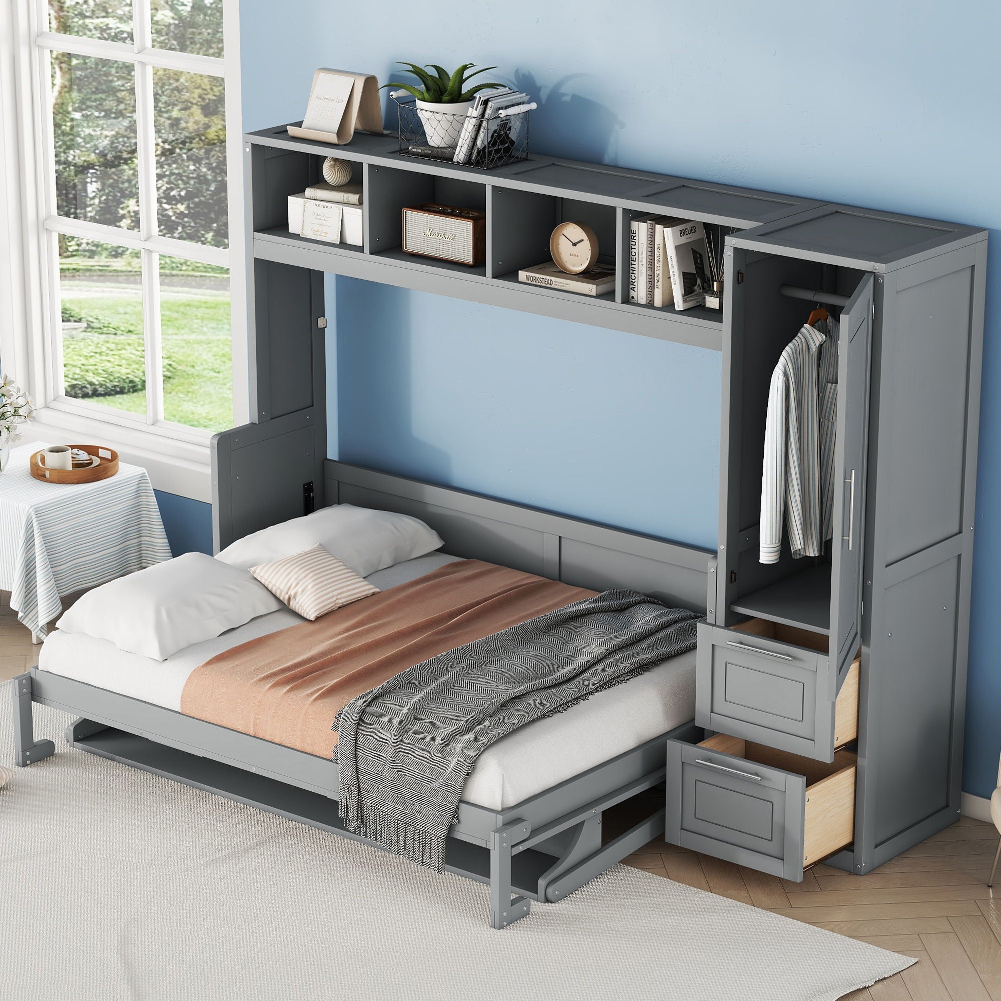 Space Saving Murphy Wall Bed With Closet And Drawers