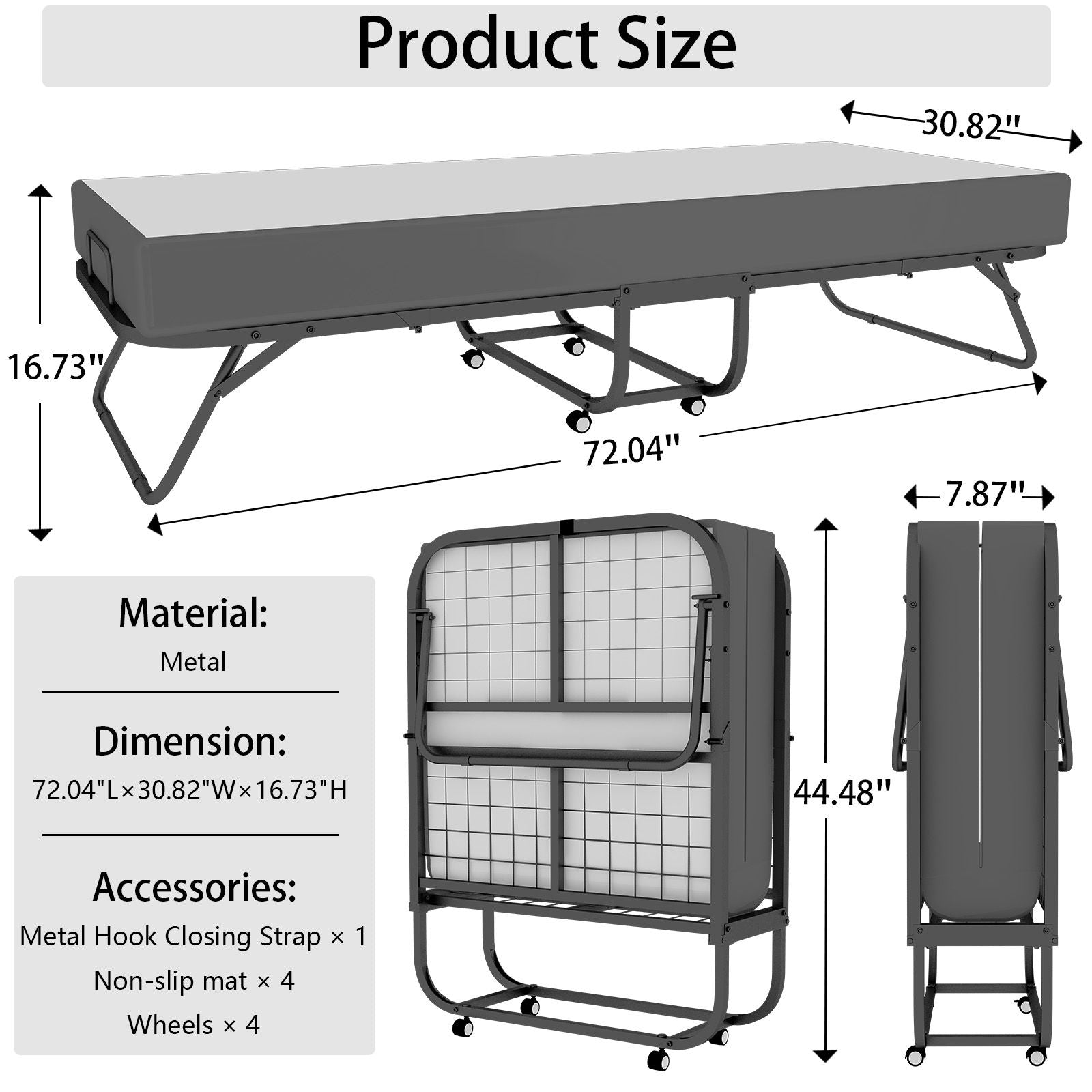 Deluxe - Twin Size Diplomat Folding Bed, Luxurious Memory Foam Mattress And Sturdy - White / Black