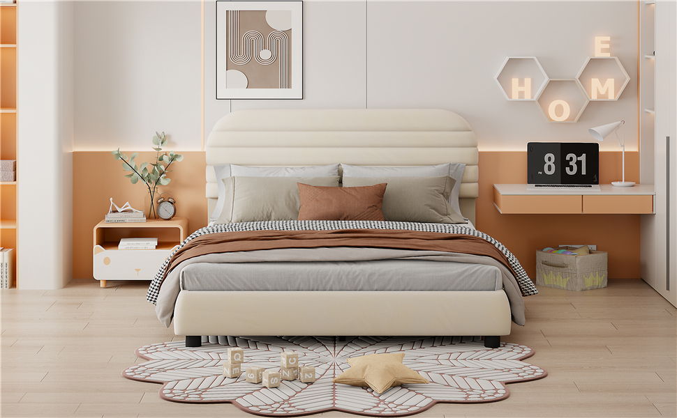 Upholstered Platform Bed Frame And Stylish Curve Shaped Design
