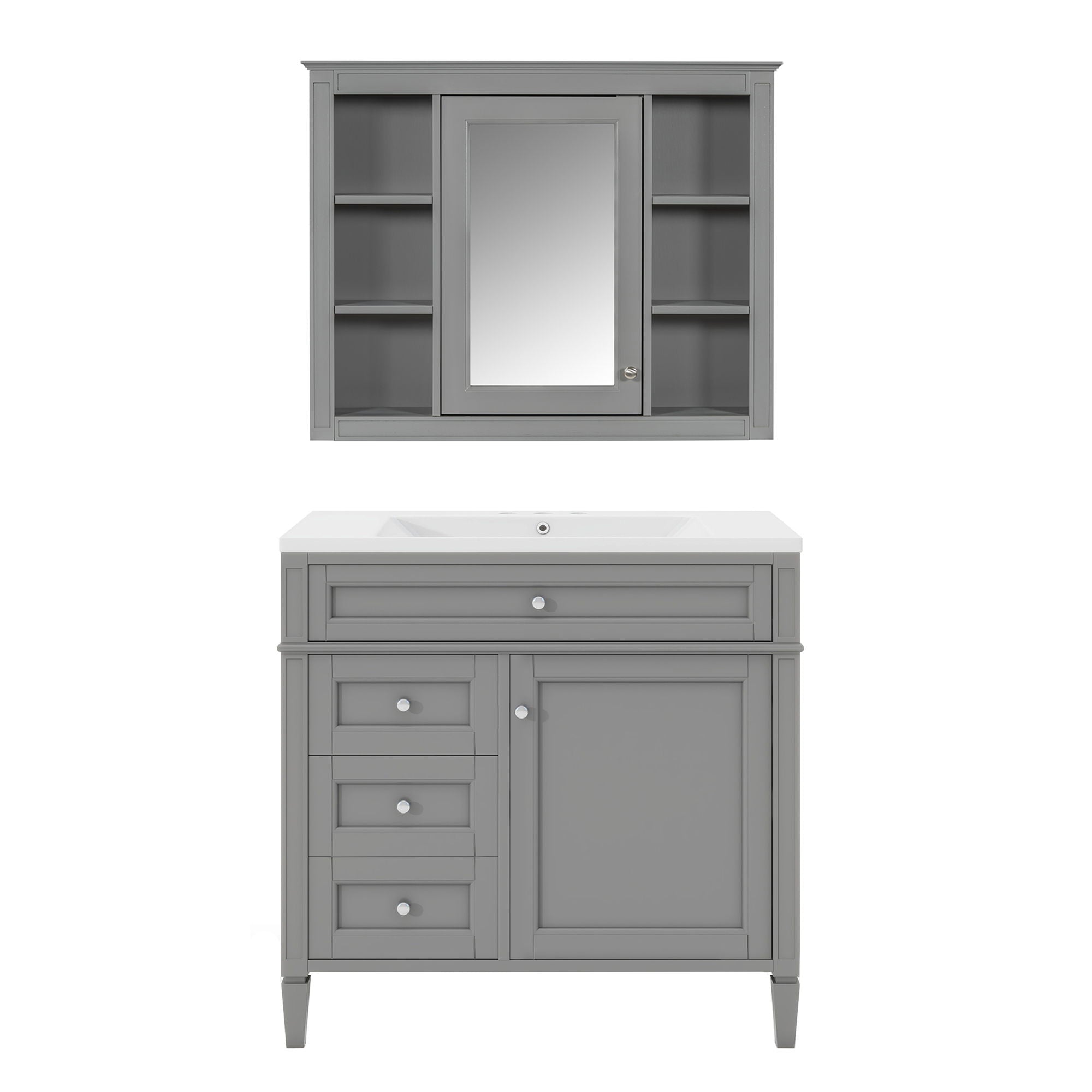 Bathroom Vanity With Mirror Cabinet, Storage Cabinet With 2 Soft Closing Doors And 4 Drawers, Undermount Sink