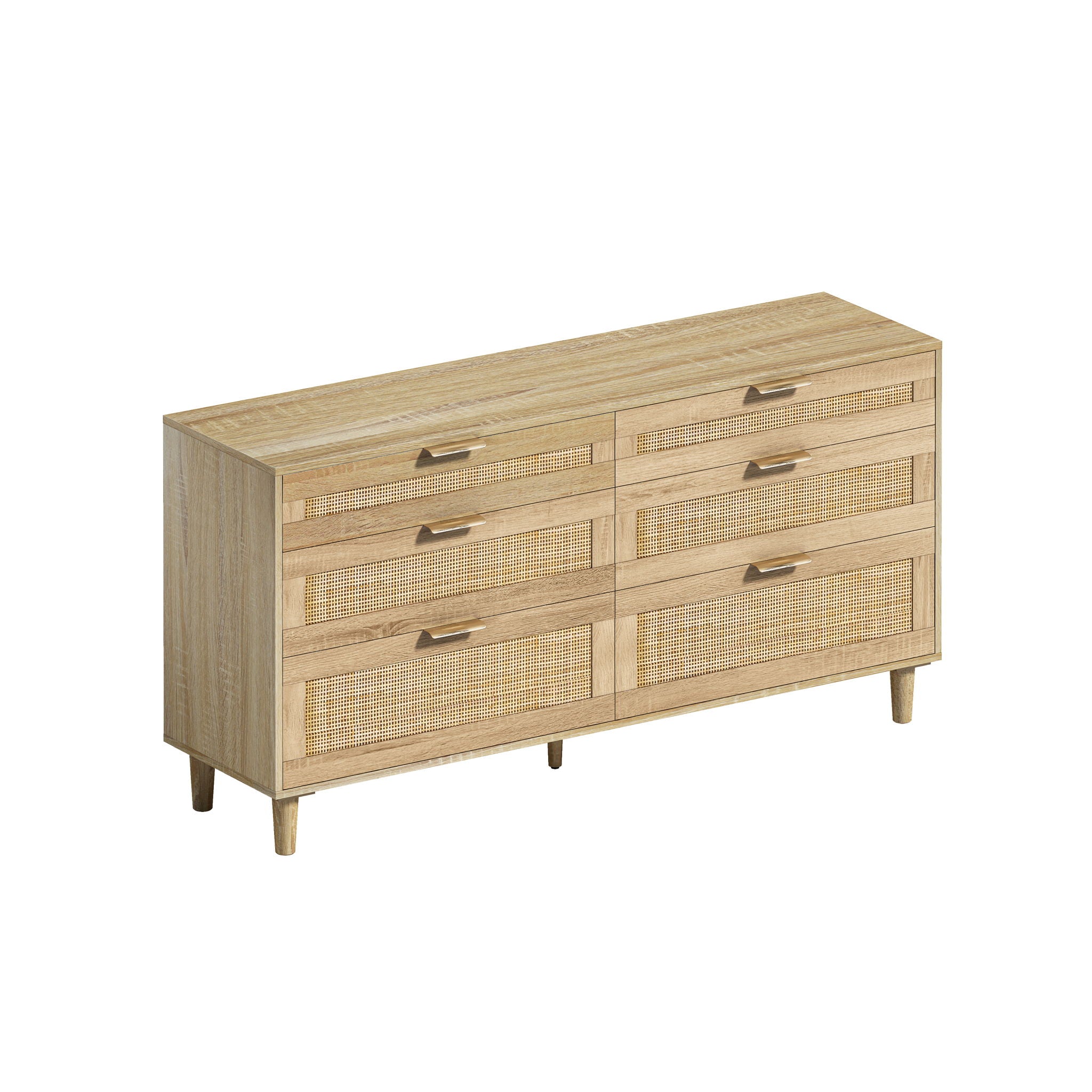 Rattan Dresser With 6 Drawers, Legs & Handles, Storage Cabinet - Natural