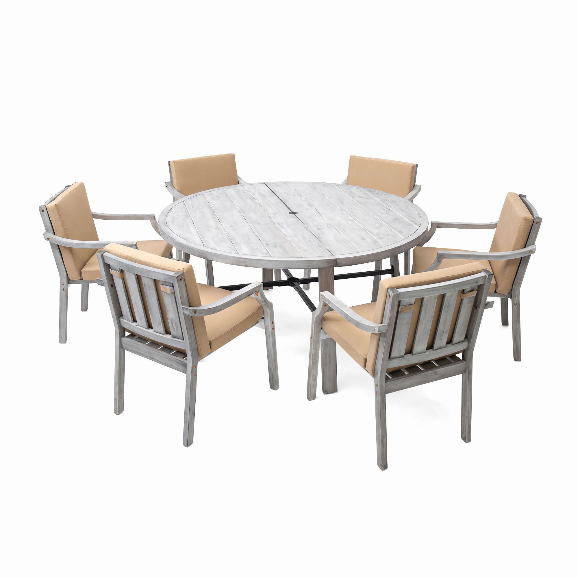 6 Person Outdoor Dining Set With Umbrella Hole And Removable Cushions For Patio - Gray