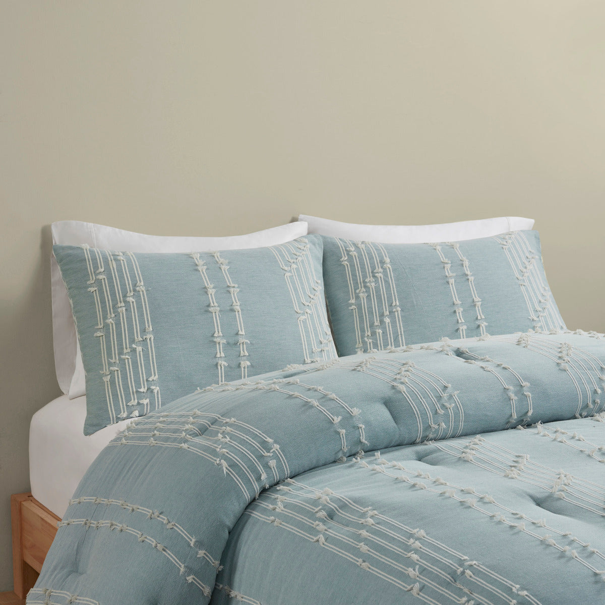 3 Piece Cotton Jacquard Comforter Set Aqua Full/Queen