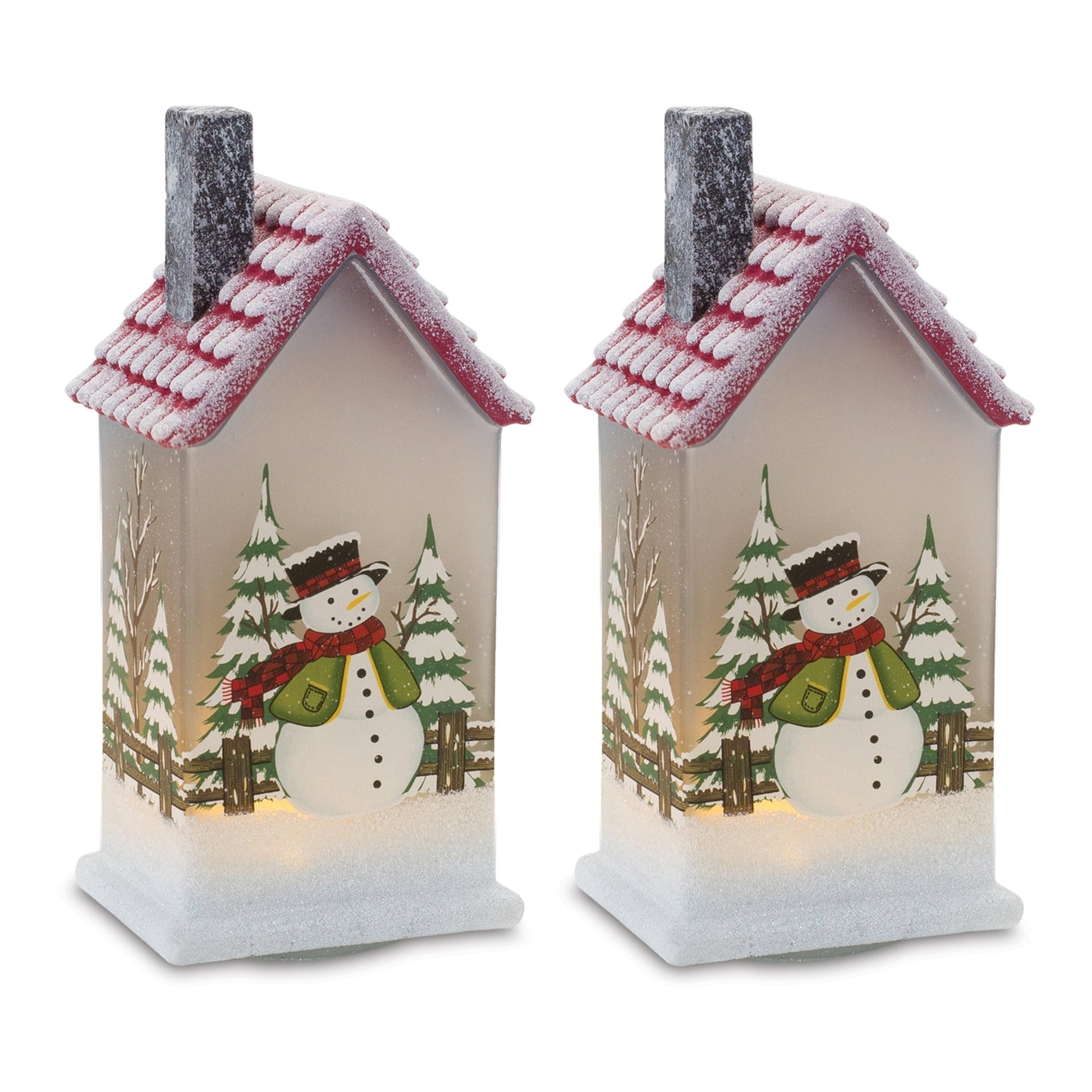 9" LED Lighted House with Snowman (Set of 2) - Tuesday Morning - Decorative Objects