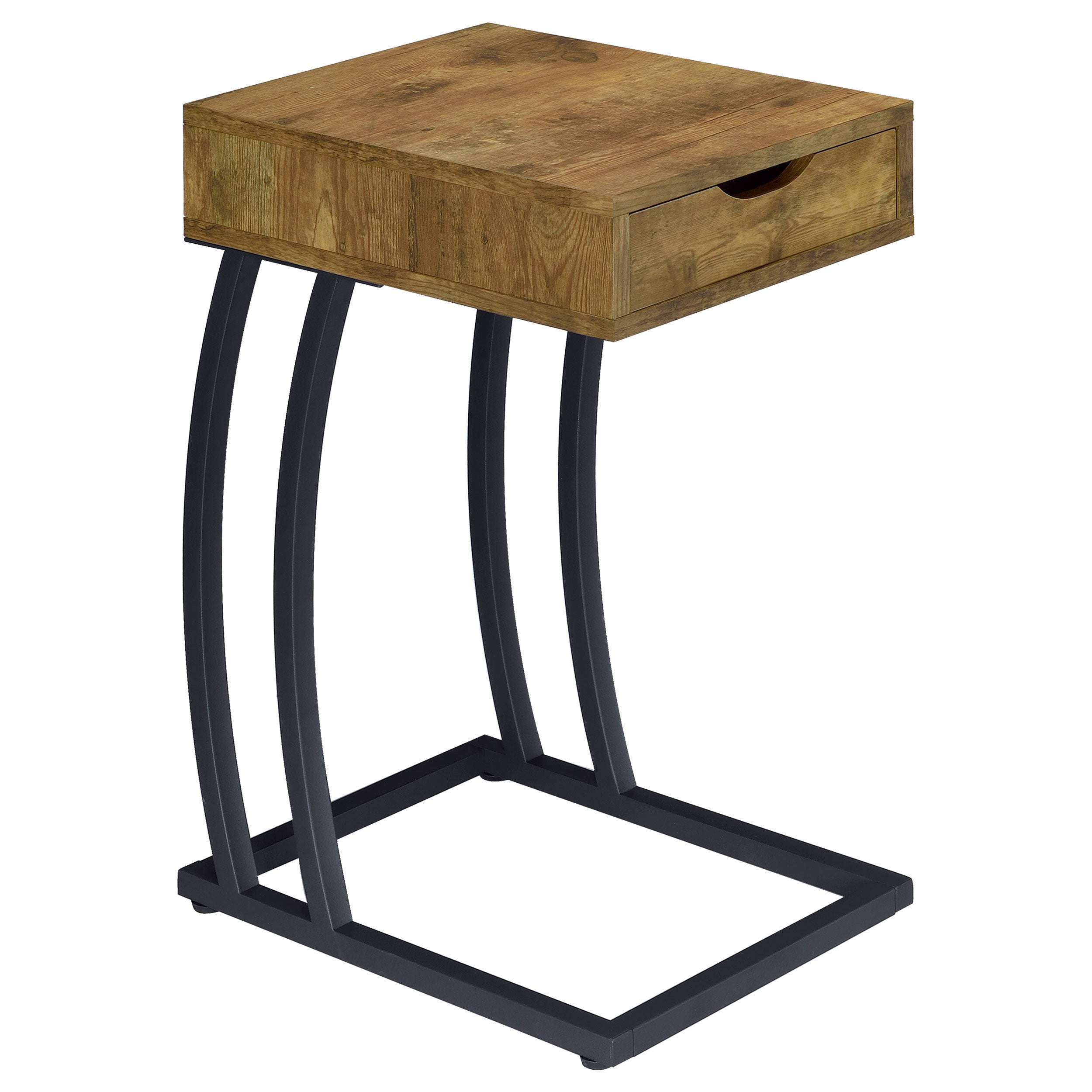 Troy 1-drawer C-Shaped Side Table Power Outlet Rustic Nutmeg-CoasterEssence