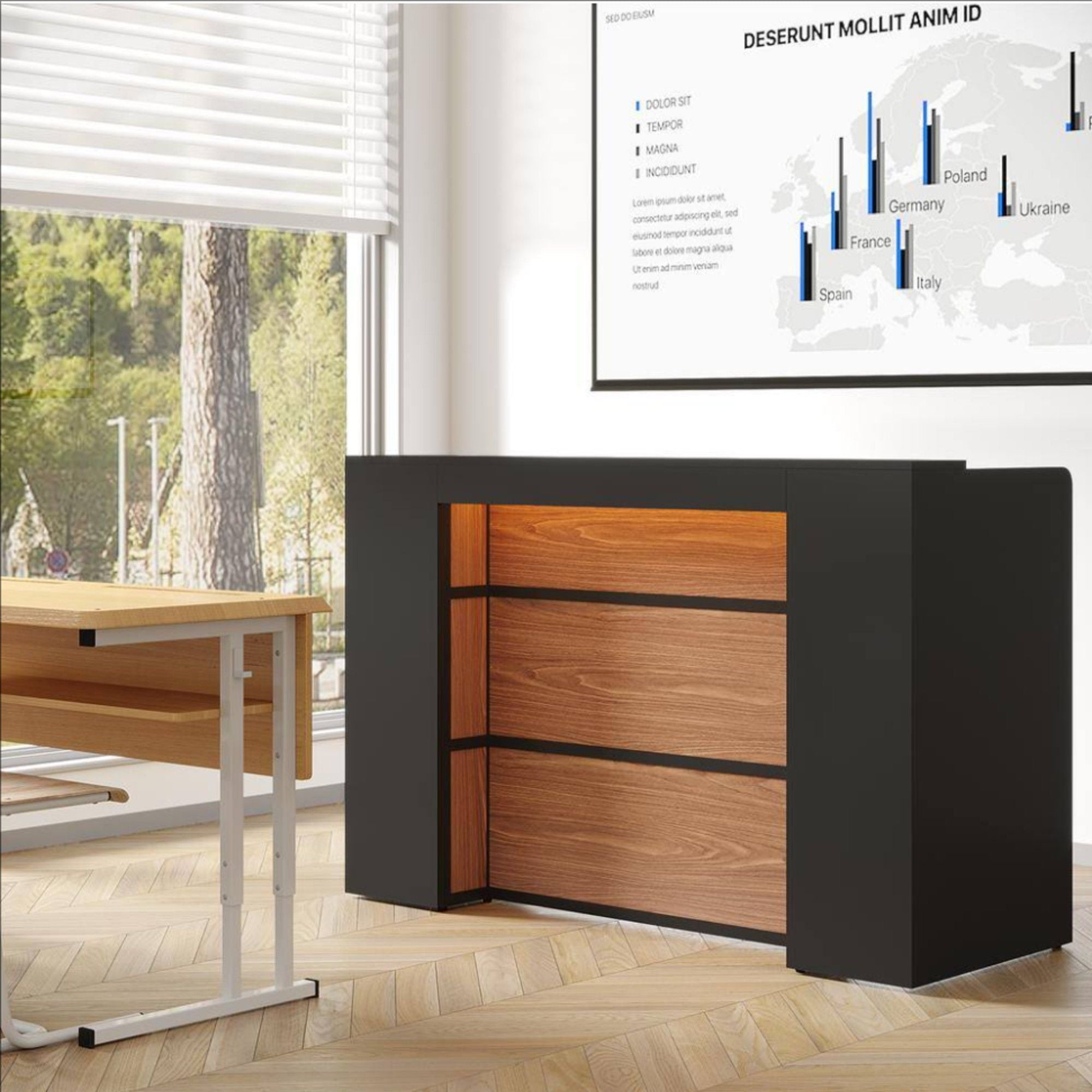 Reception Desk With LED Lights For Office Lobby - Black