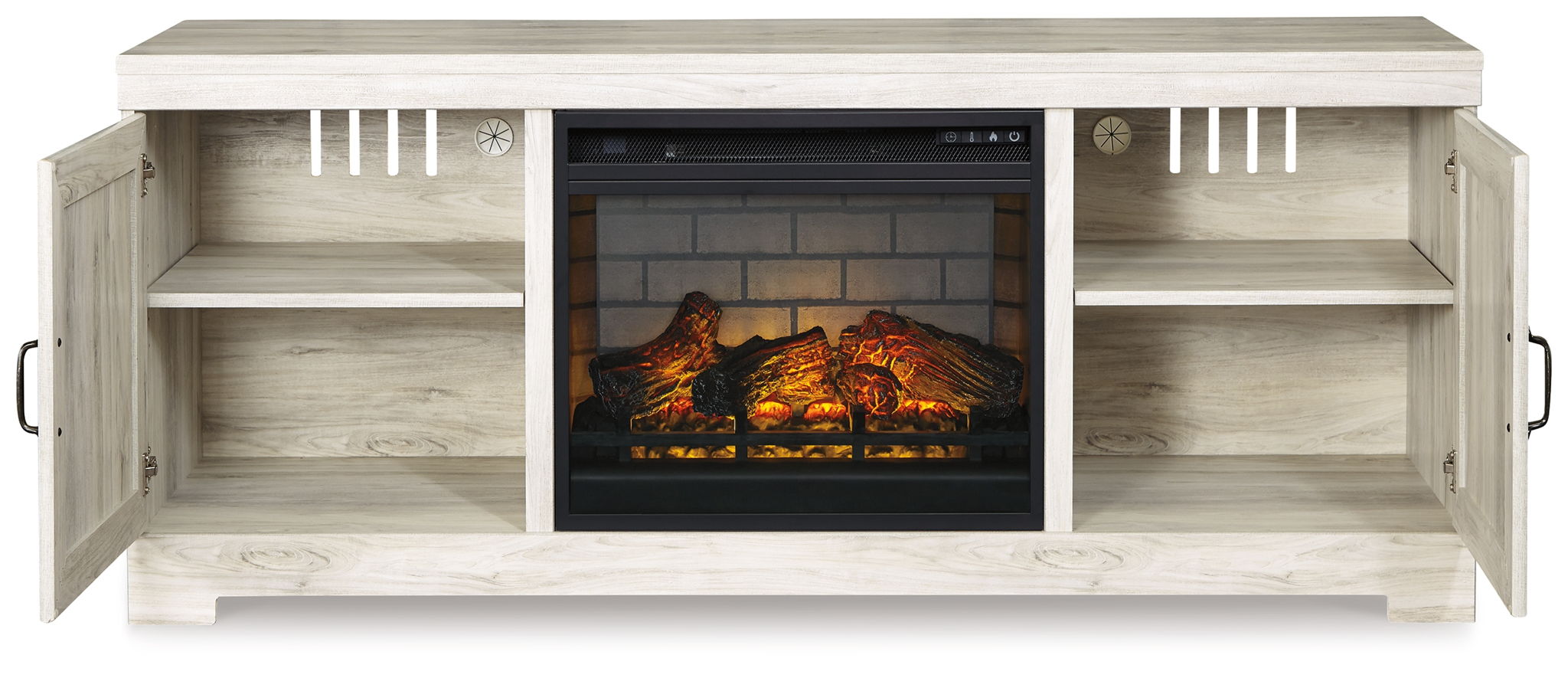 Bellaby - 63" TV Stand With Faux Firebrick Fireplace Insert - Whitewash