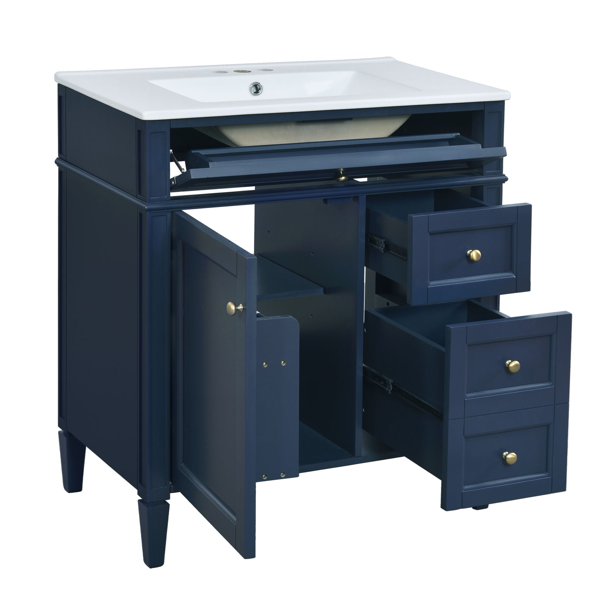 Bathroom Vanity With Top Sink, 2 Drawers & Tip Out Drawer