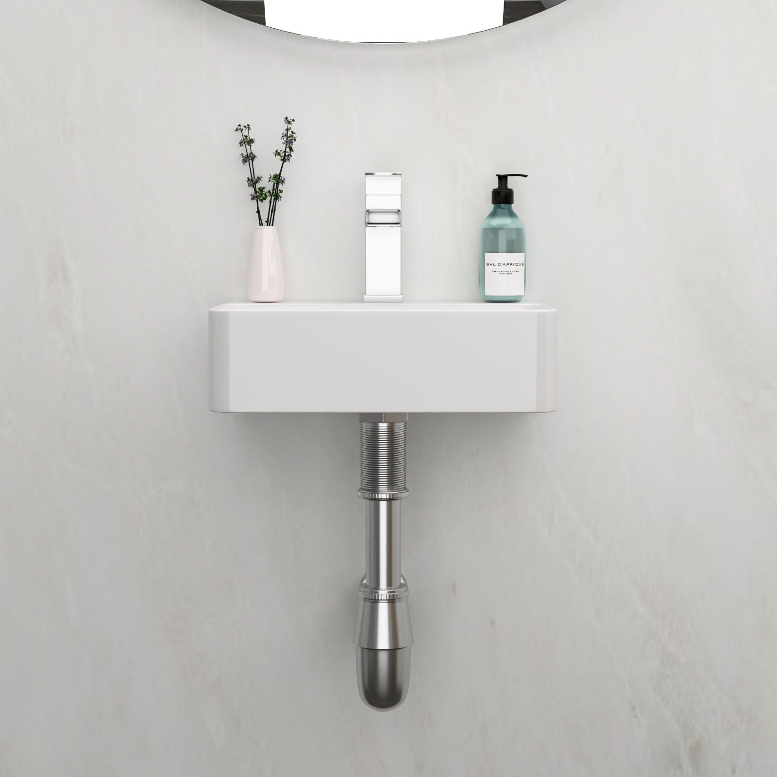 Ceramic Rectangle Wall Mount Bathroom Sink With Single Faucet Hole