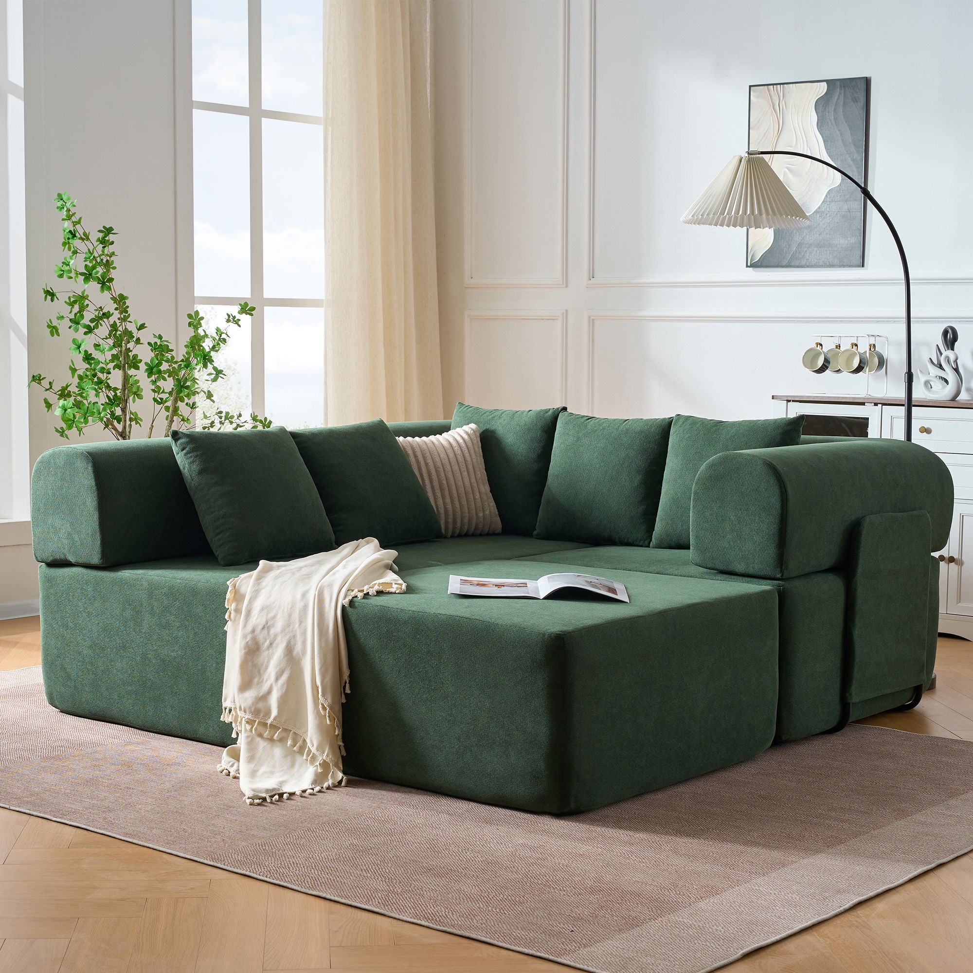 Modular L-Shaped Sectional Sofa With Deep Seat, Movable Chaise & 5 Pillows