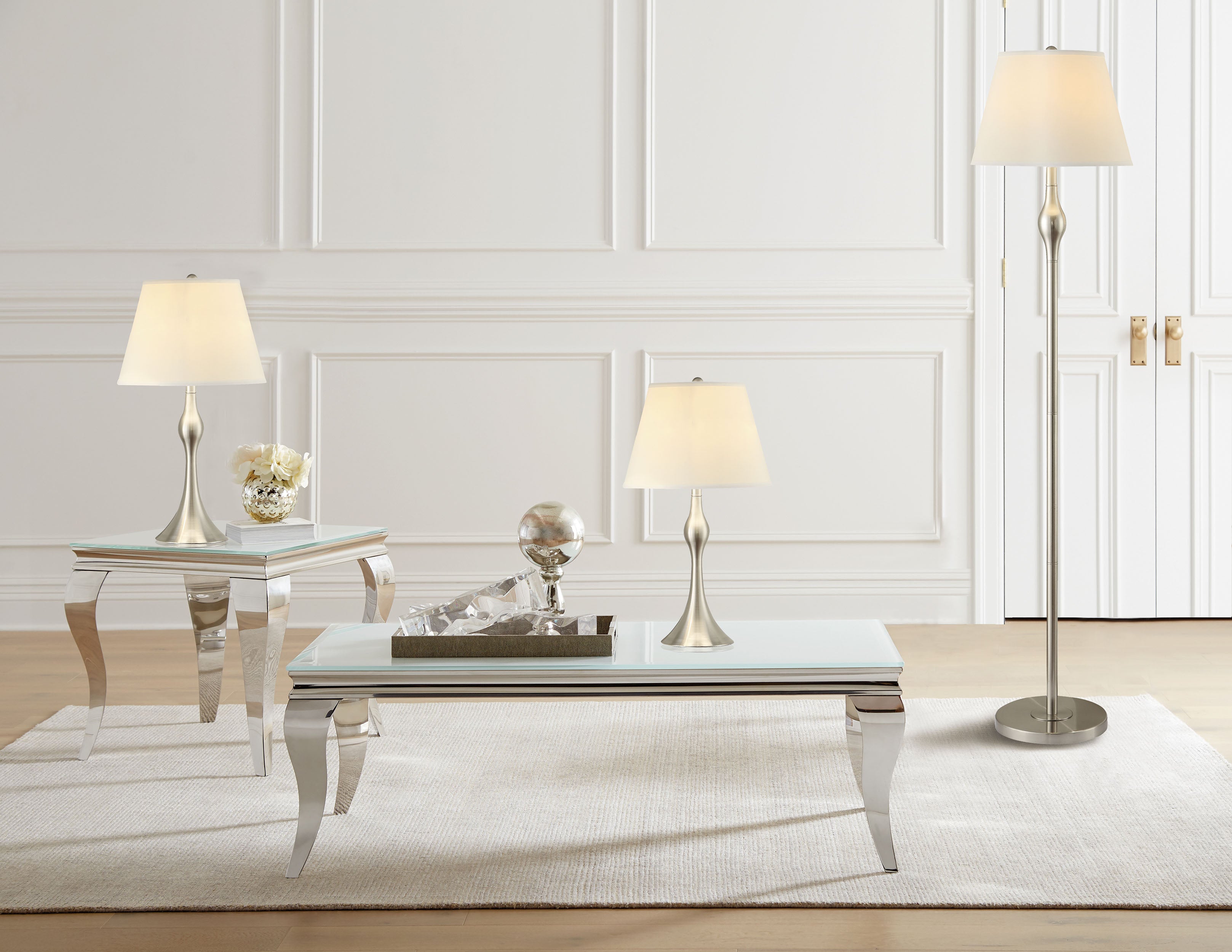Griffin 3-piece Floor and Table Lamp Set Brushed Nickel-CoasterEssence