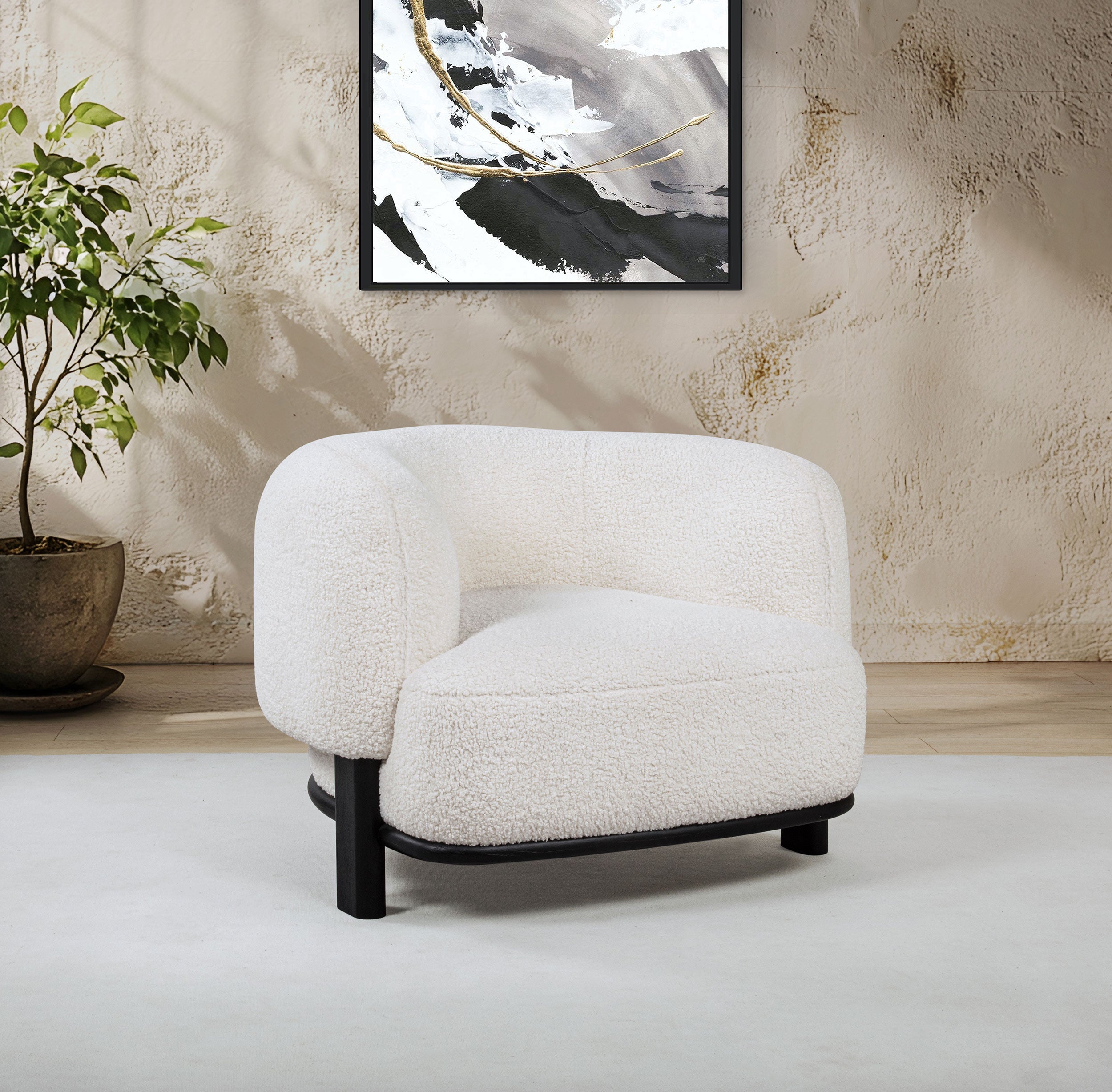 Lawler Upholstered Barrel Back Accent Chair Ivory and Black-