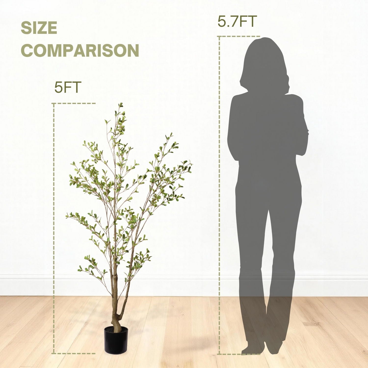 Lifelike Artificial Olive Tree With Plastic Pot For Home Living Room Decor - Green Leaves