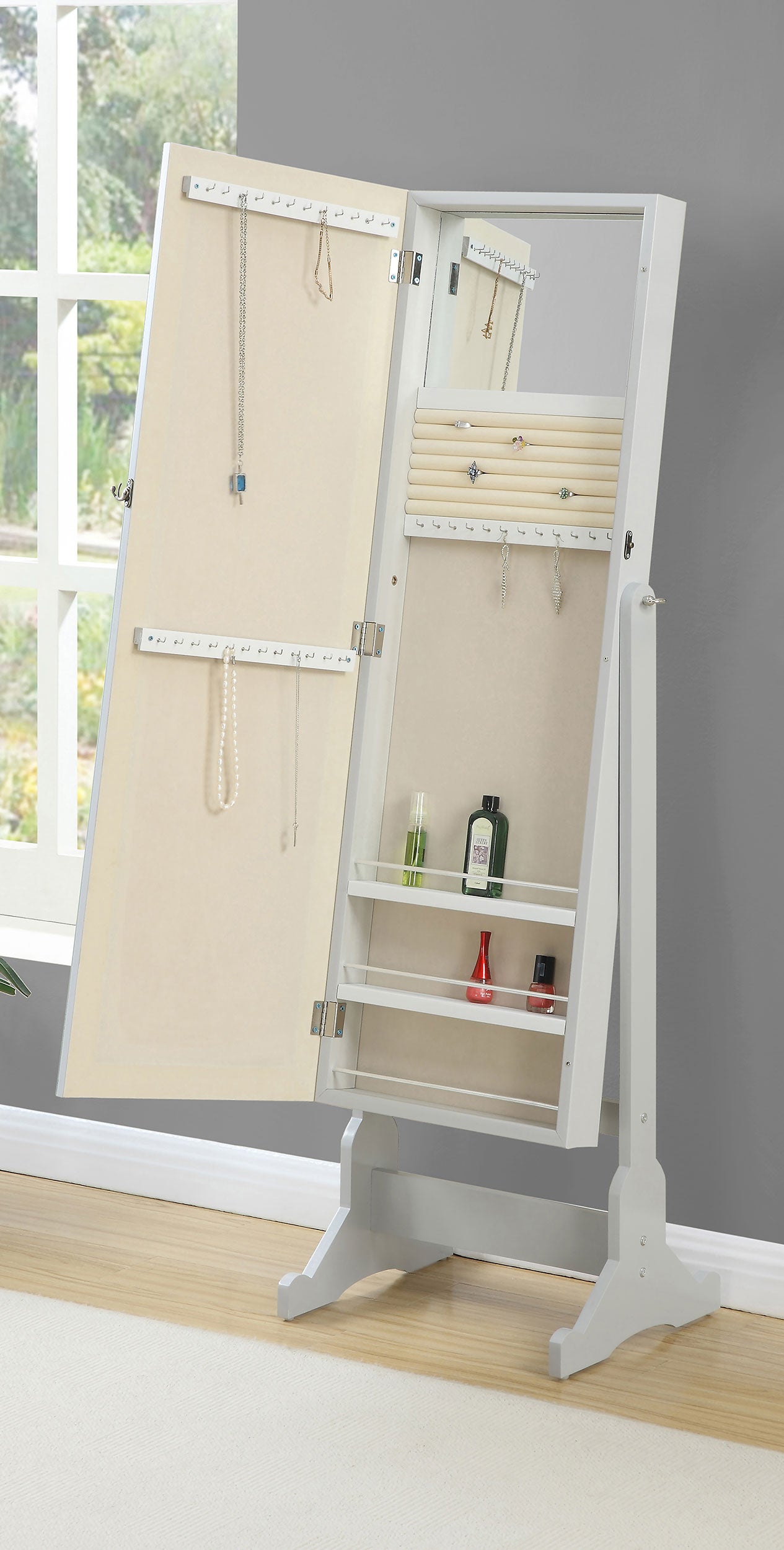 Yvonne Cheval Mirror with Jewelry Storage Dove Grey-CoasterEssence