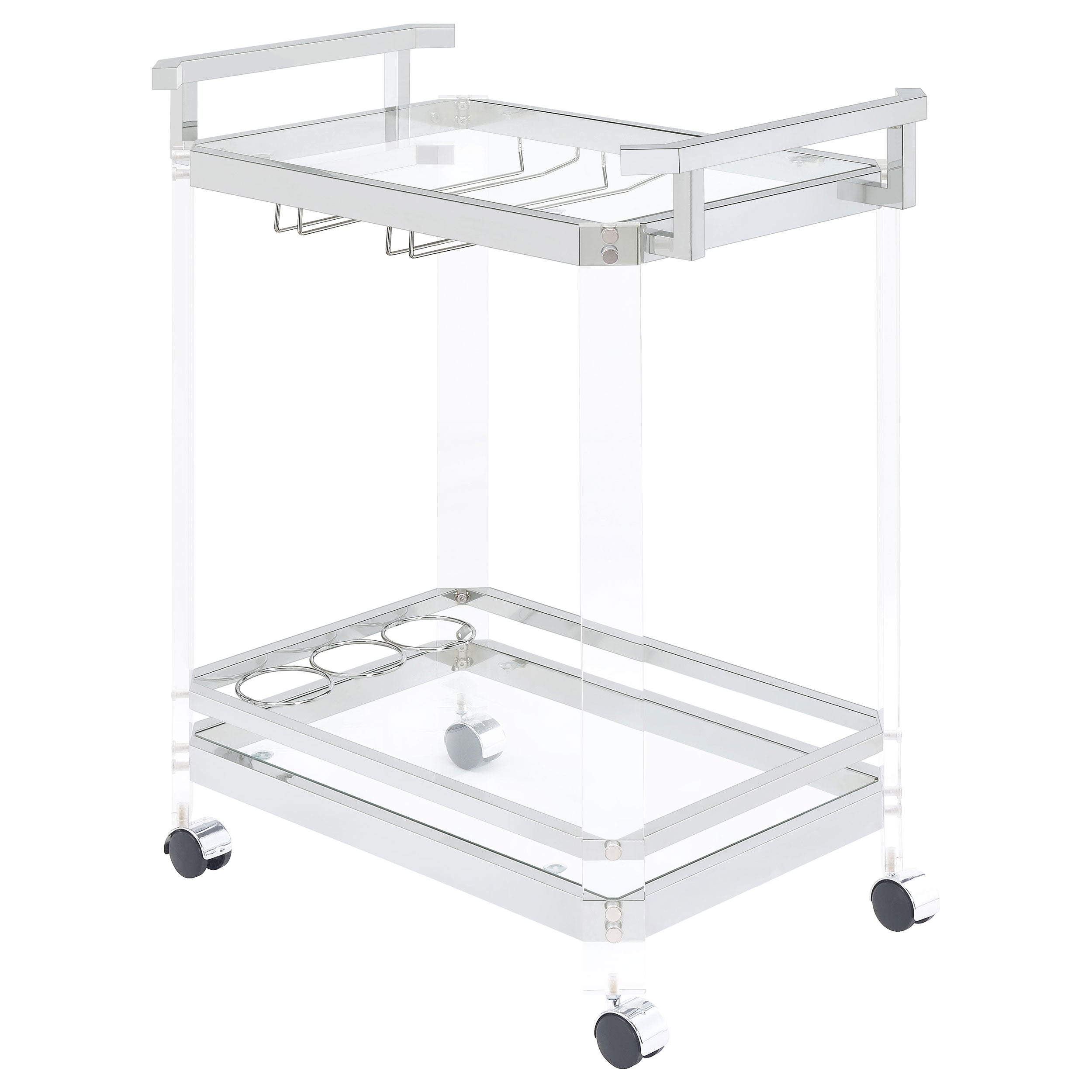 Jefferson 2-tier Glass Shelf Acrylic Bar Cart Chrome-CoasterEssence