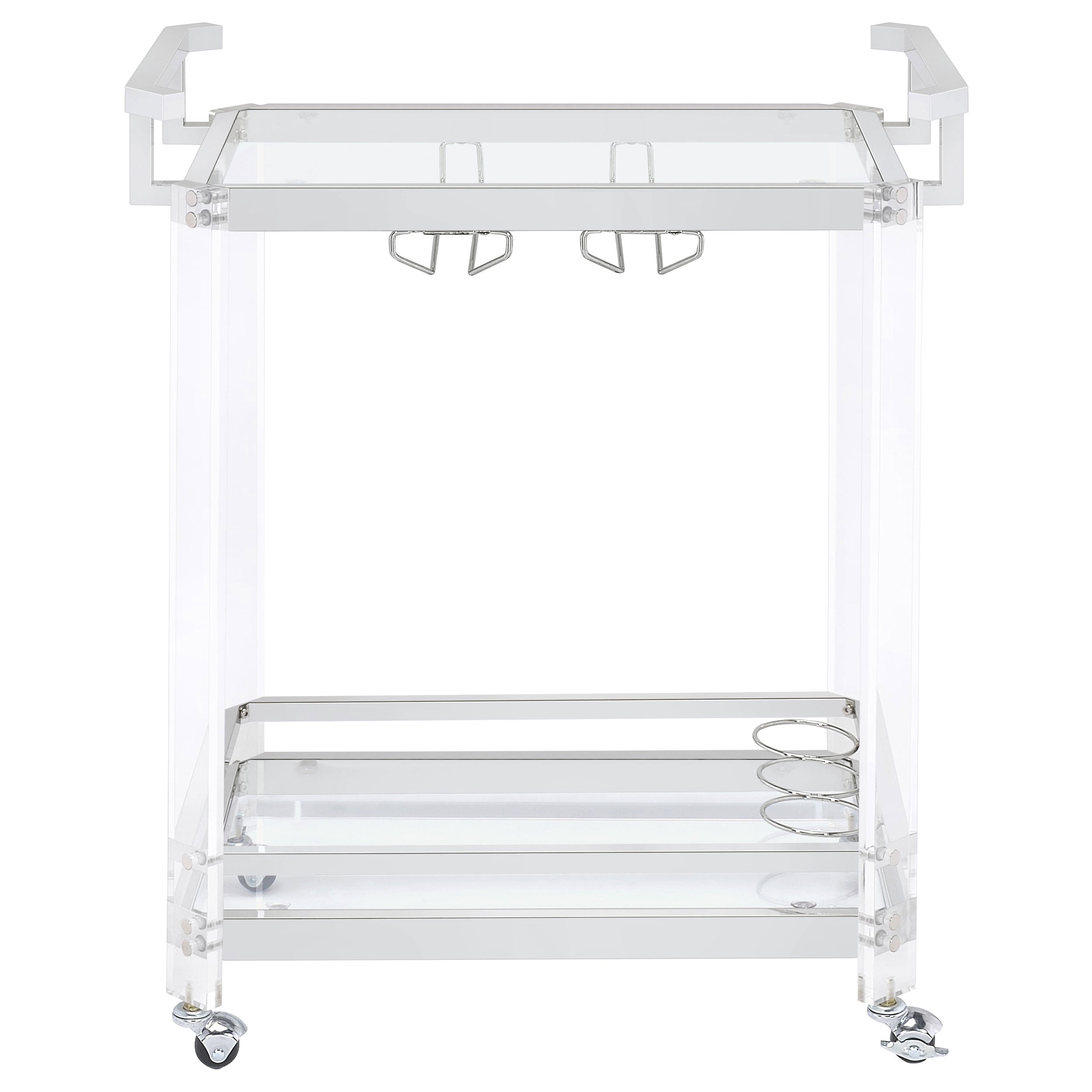 Jefferson 2-tier Glass Shelf Acrylic Bar Cart Chrome-CoasterEssence