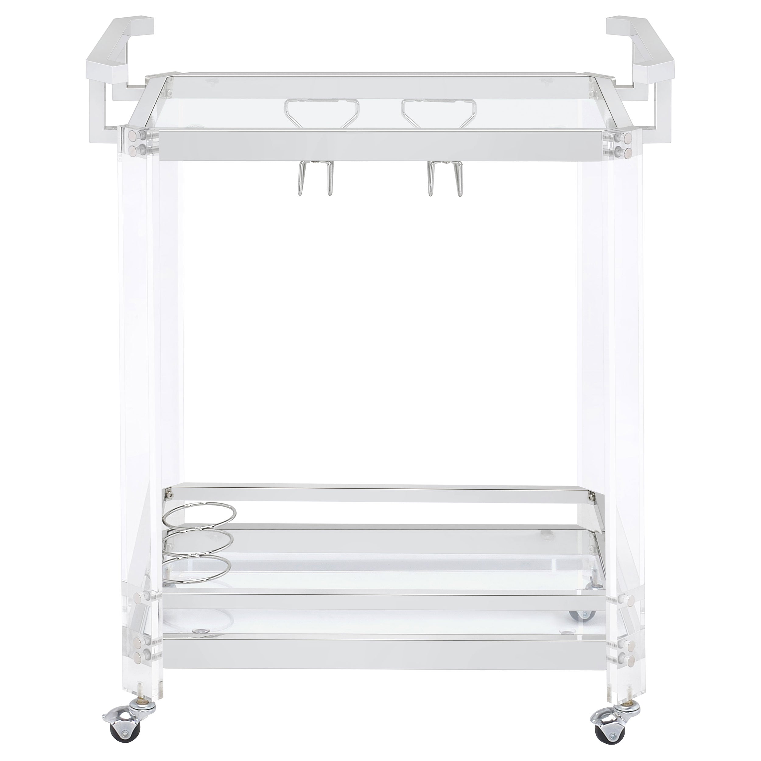Jefferson 2-tier Glass Shelf Acrylic Bar Cart Chrome-CoasterEssence