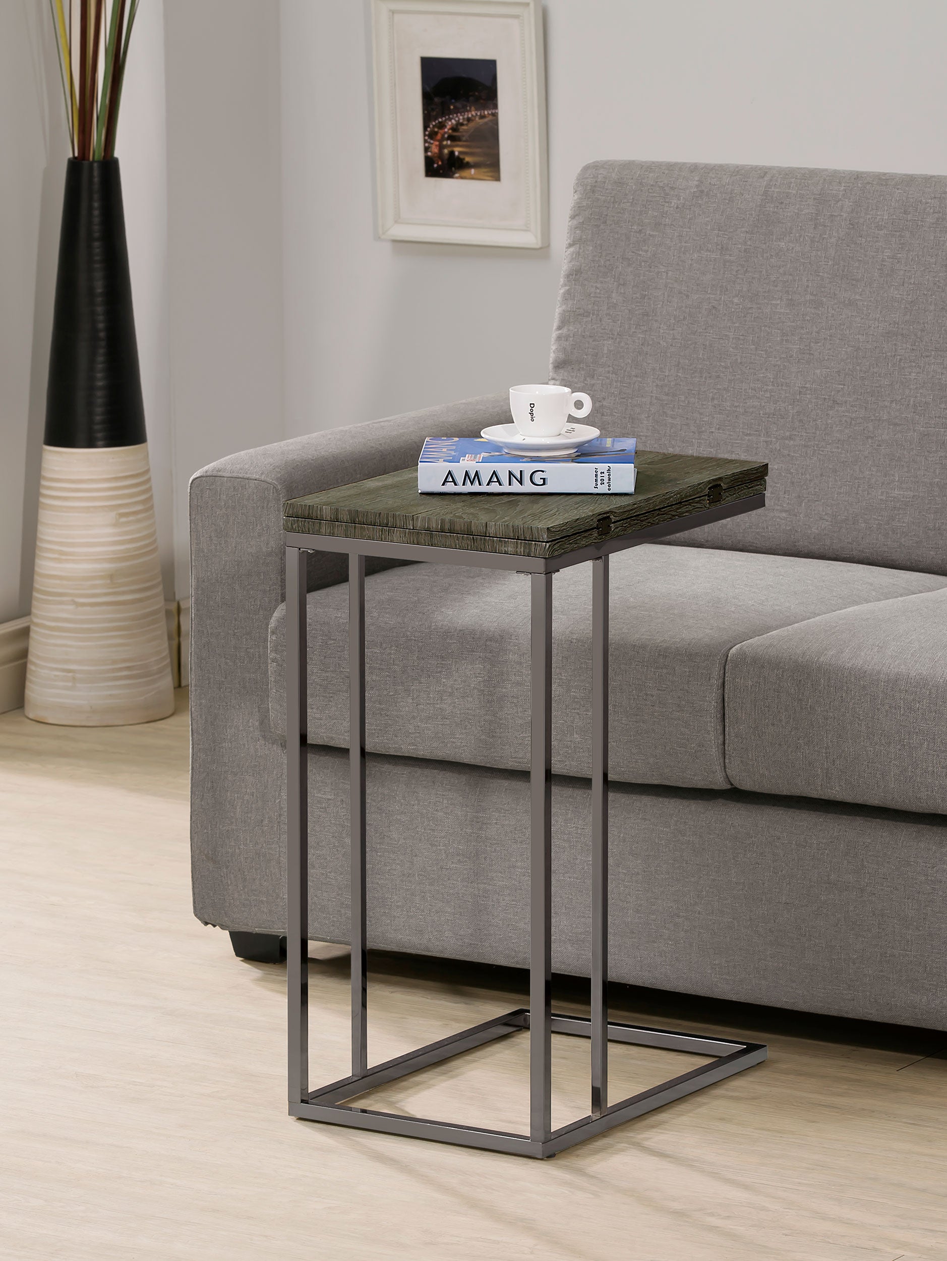 Pedro Expandable C-Shaped Sofa Side Table Weathered Grey-CoasterEveryday